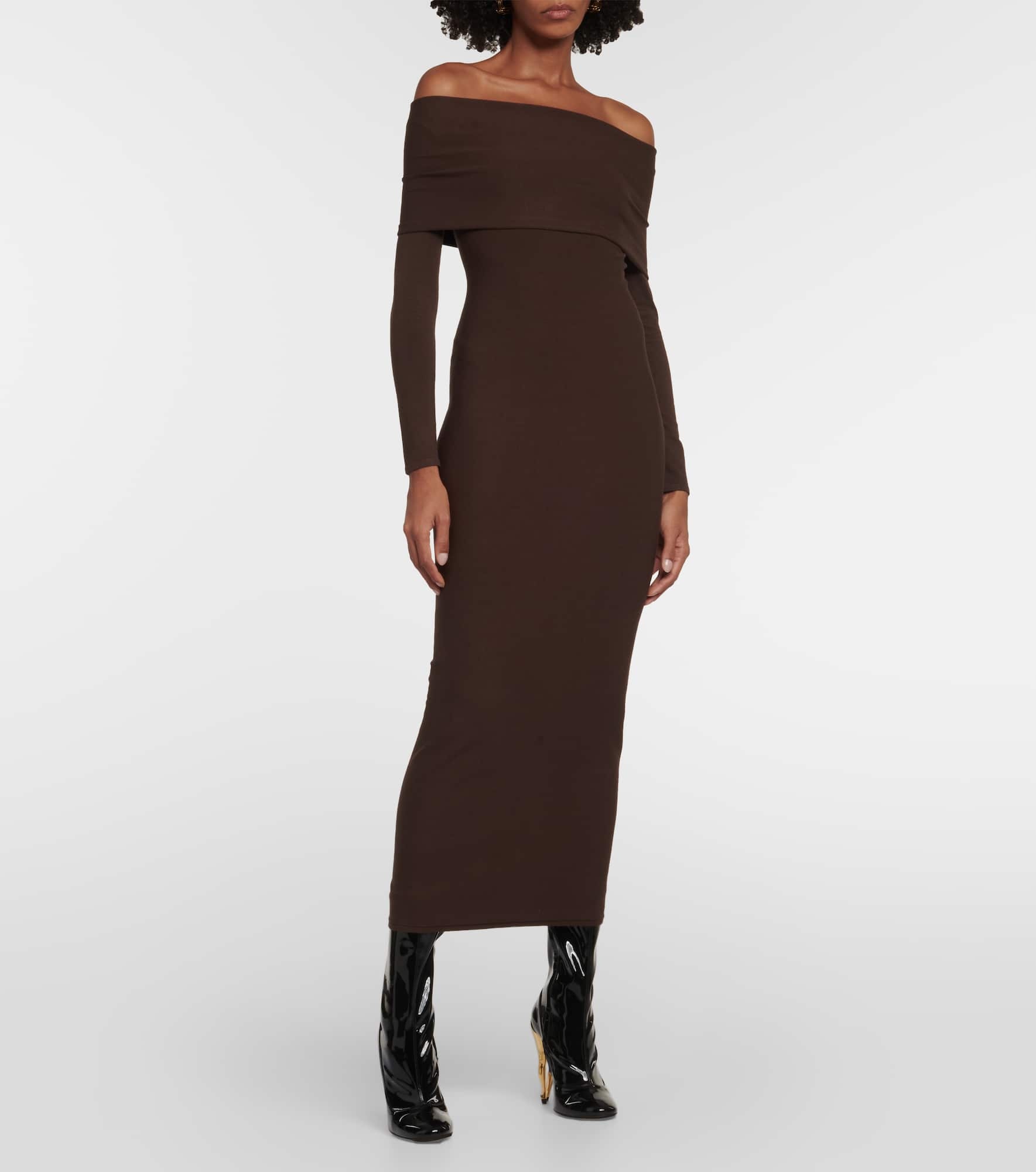 Off-shoulder jersey midi dress - 2