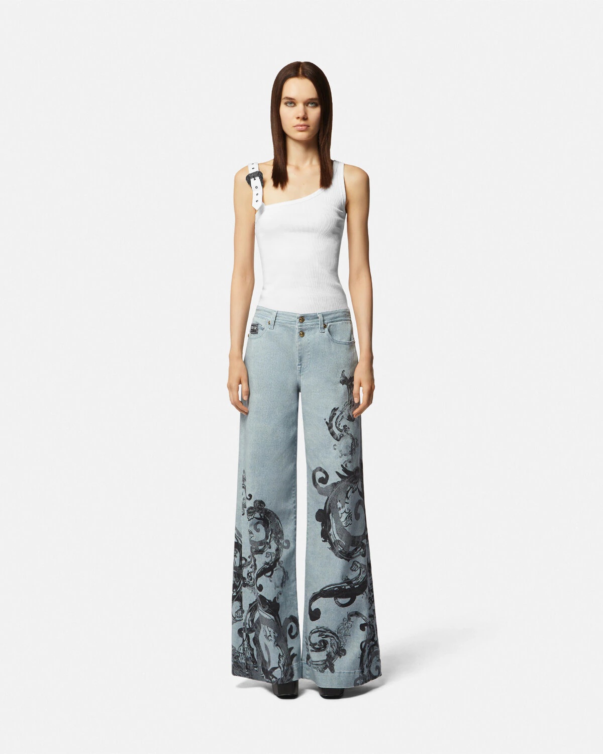 Baroque Buckle Ribbed Tank Top - 2