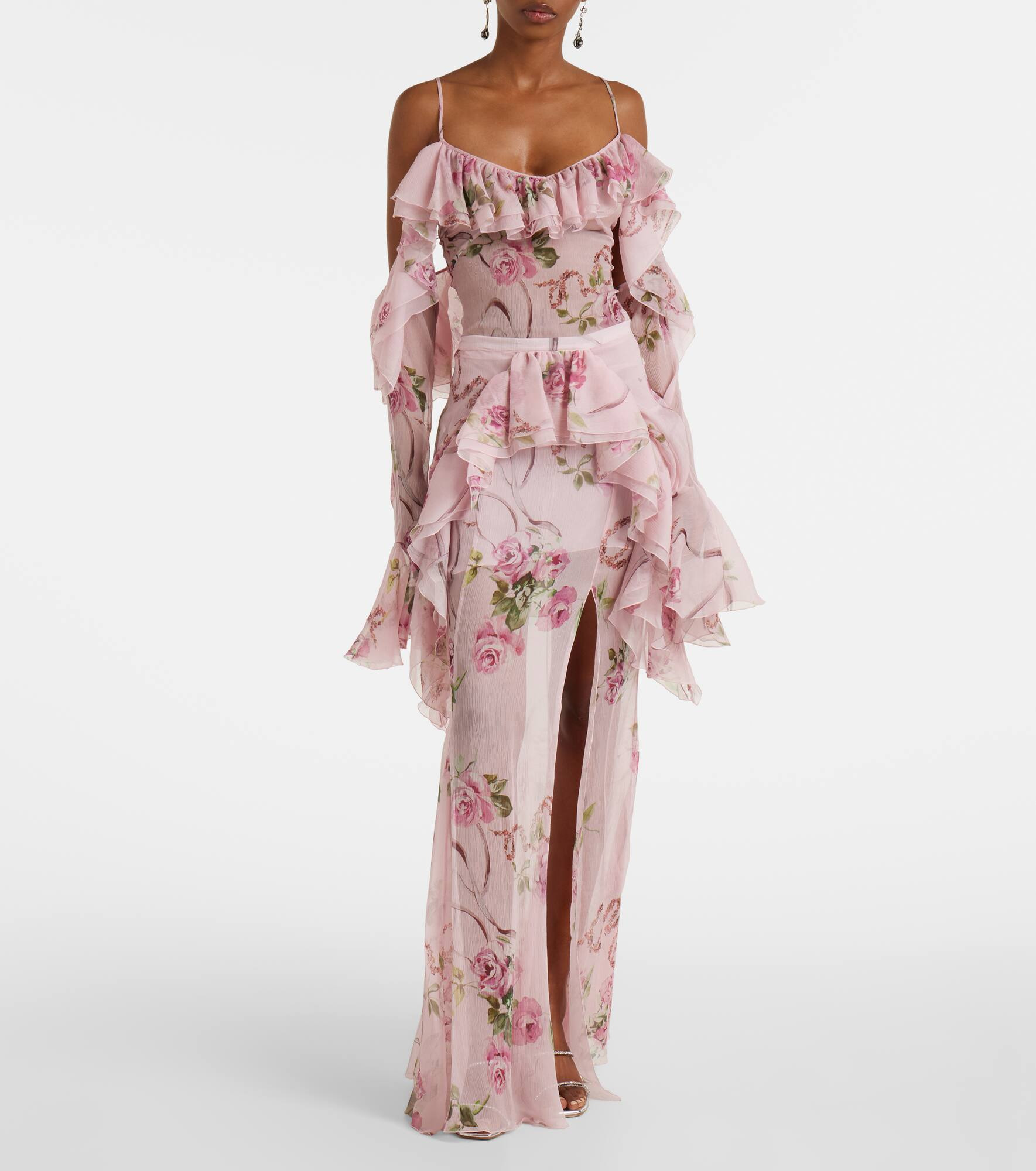 Floral silk creponne maxi skirt - 2