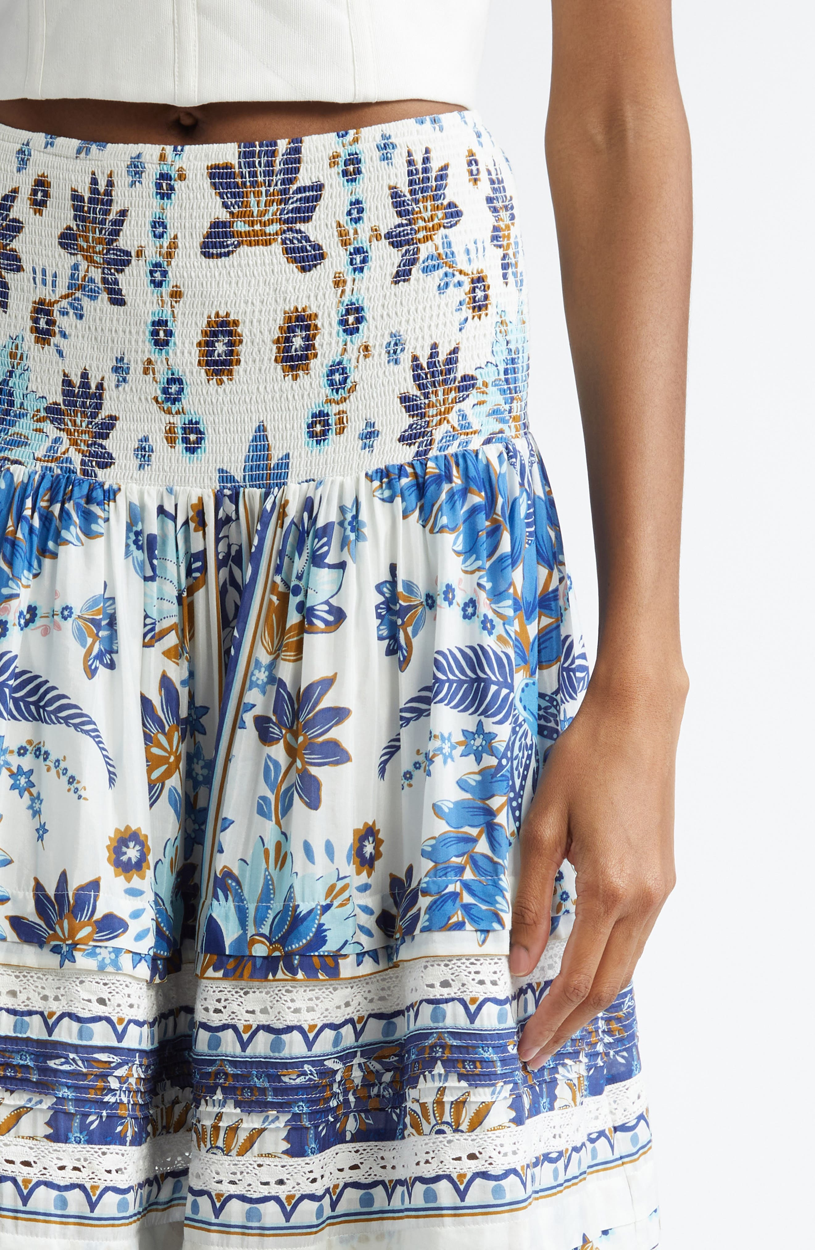 FARM Rio Ana Tapestry Mixed Print Cotton Blend Skirt in Ana Tapestry Off-White at Nordstrom - 5