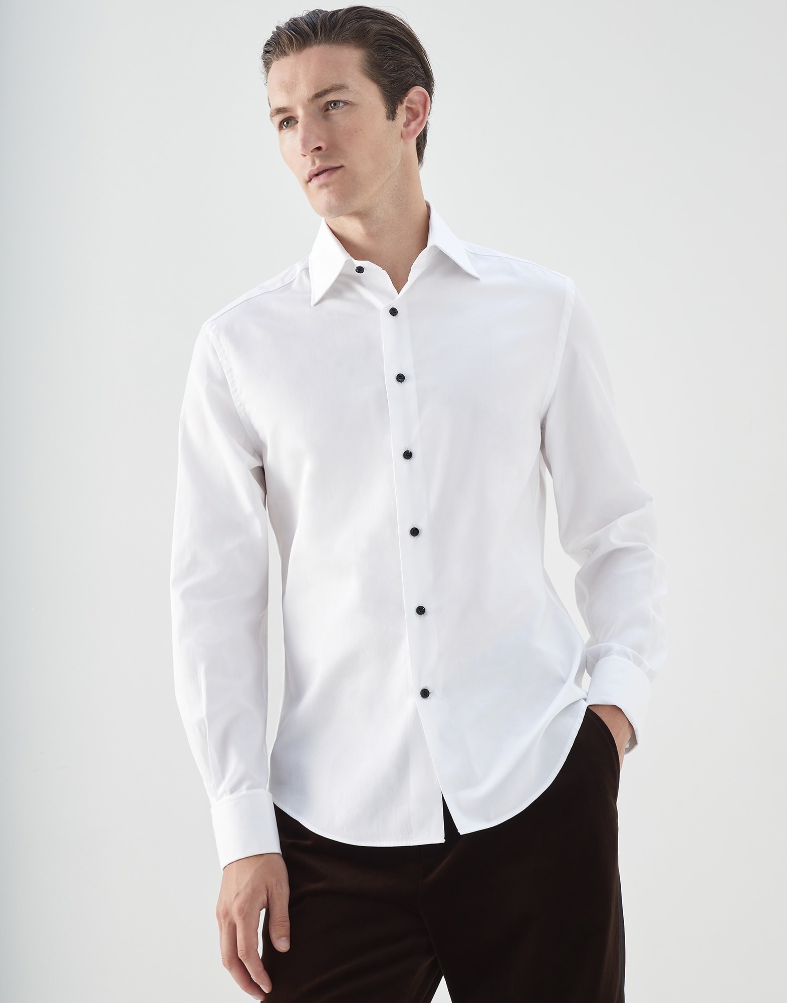 Sea Island cotton twill slim fit tuxedo shirt with spread collar - 1