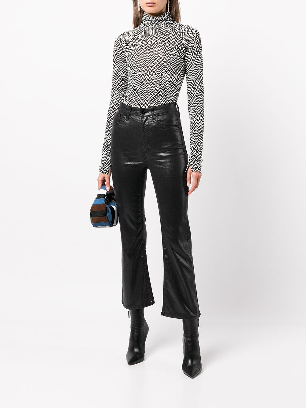 coated flared cropped jeans - 2