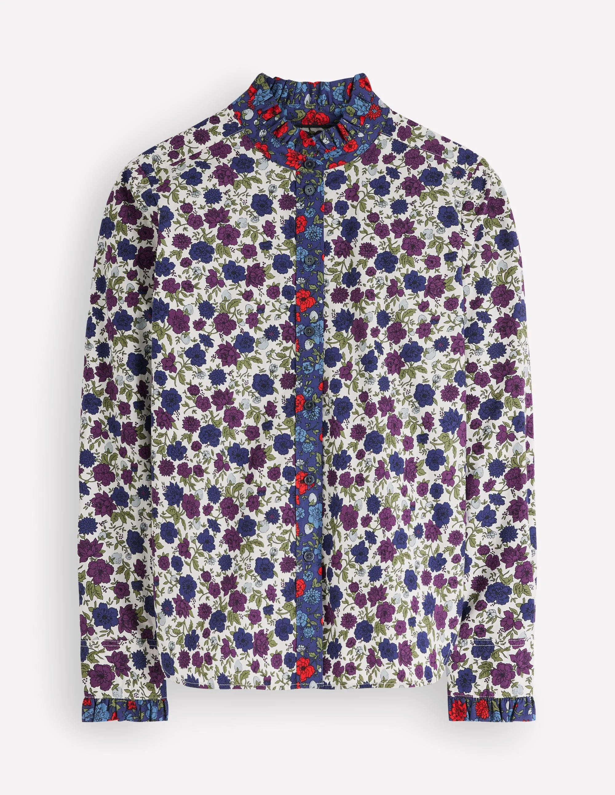 Sienna Frill Cotton Shirt-Soft Cream, Billowing Sprigs - 1