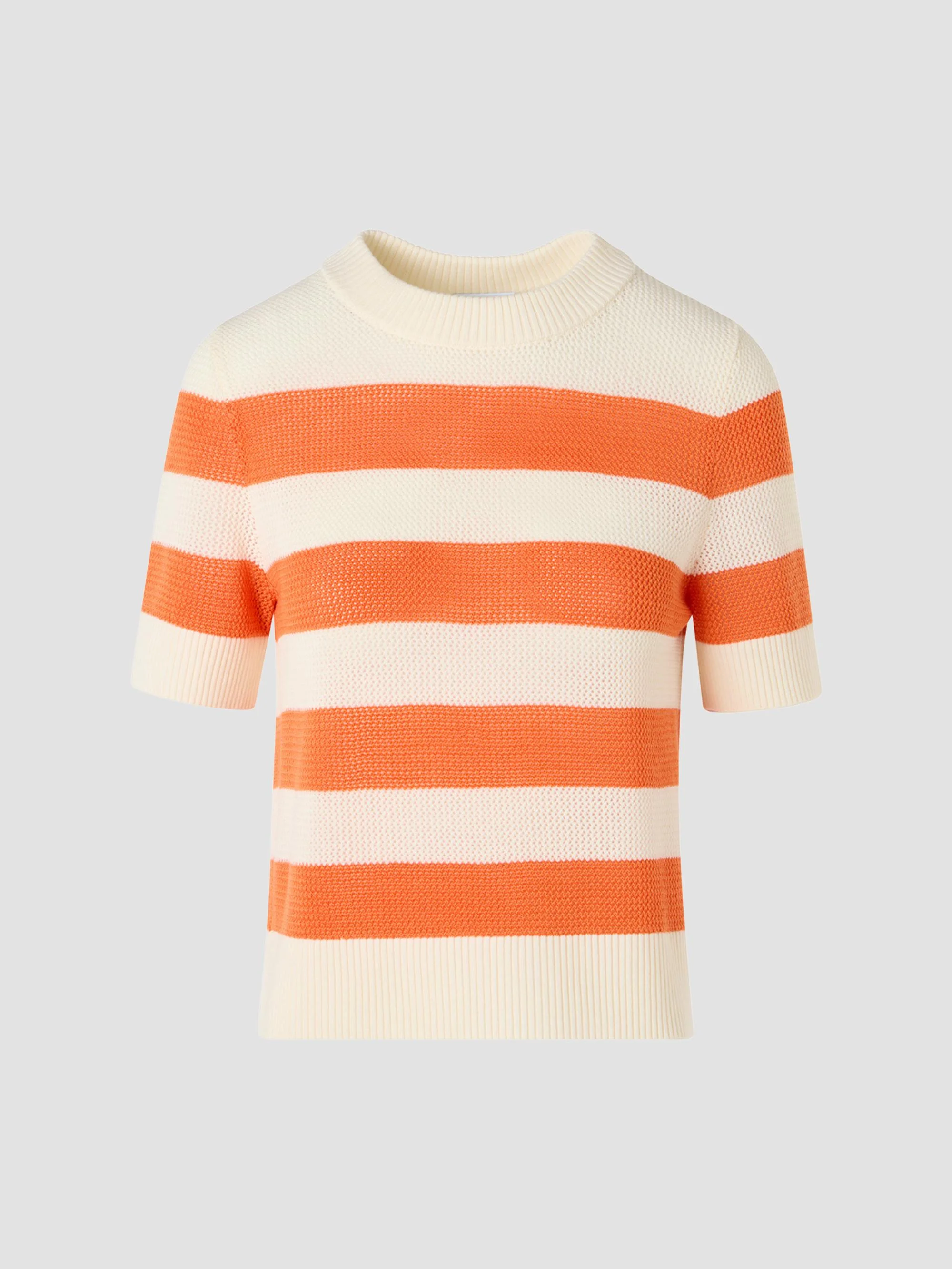 Women's Striped Short-Sleeve Crewneck Sweater - Cream Orange - 1