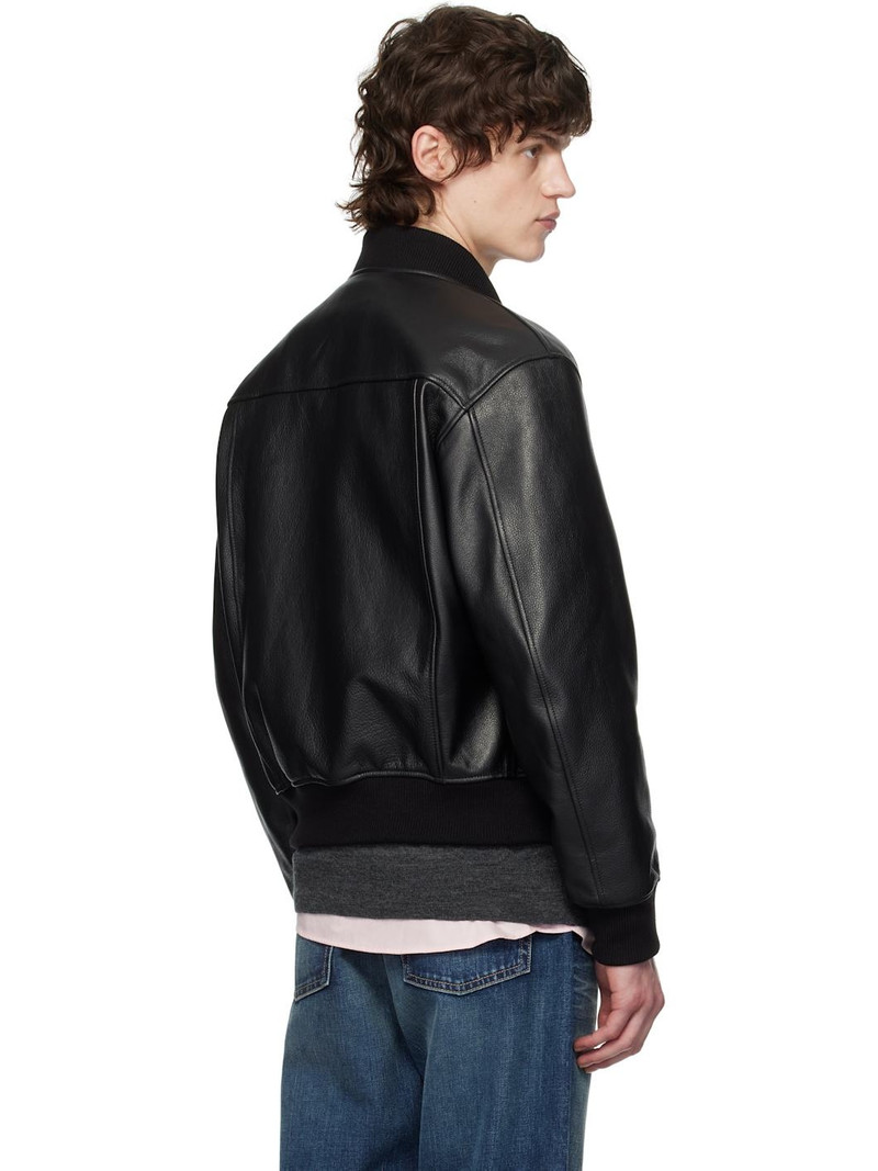 Black Grained Leather Bomber Jacket 3