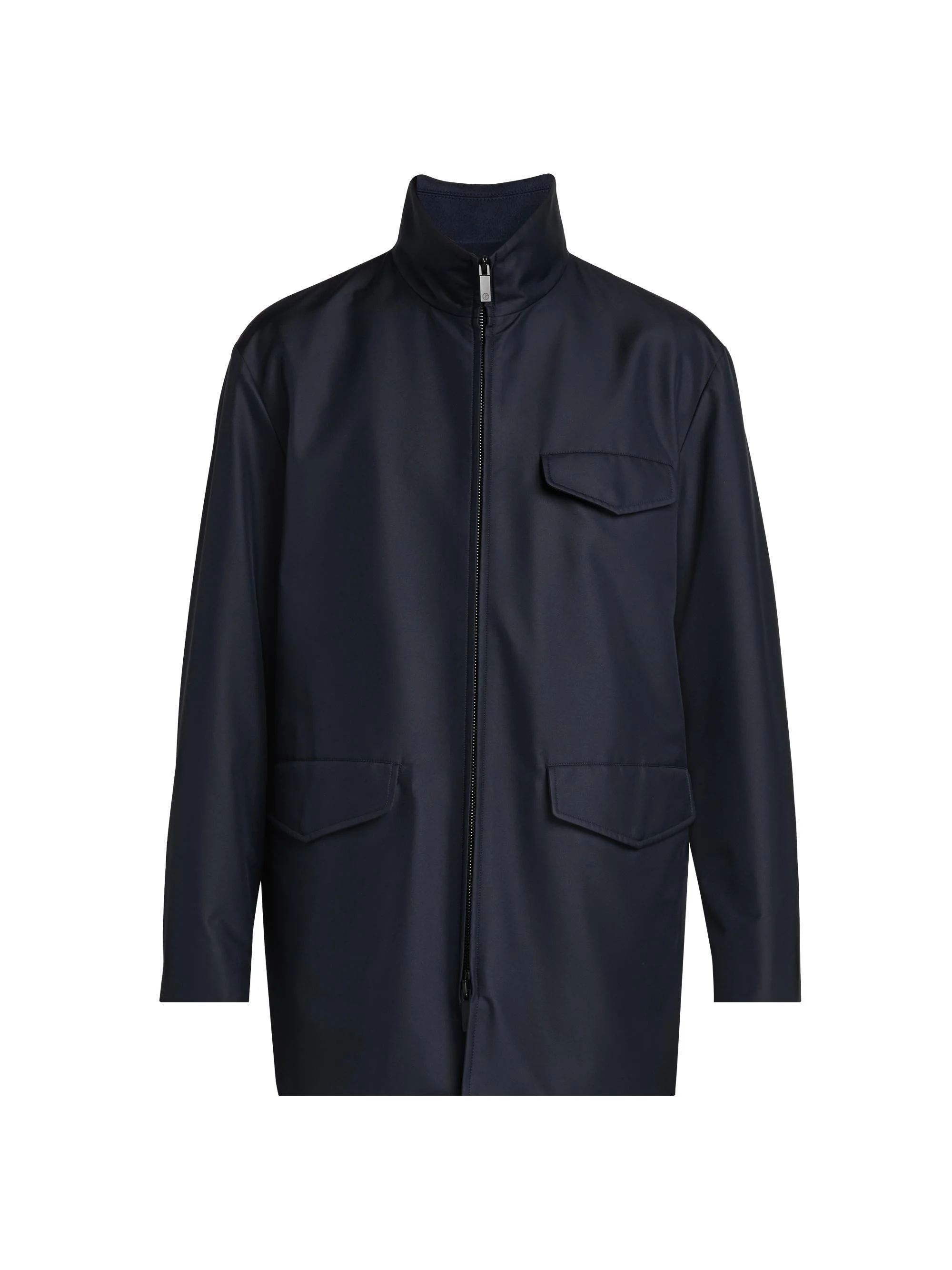 Men's Stand-Collar Silk-Blend Peacoat - Solid Blue - 1