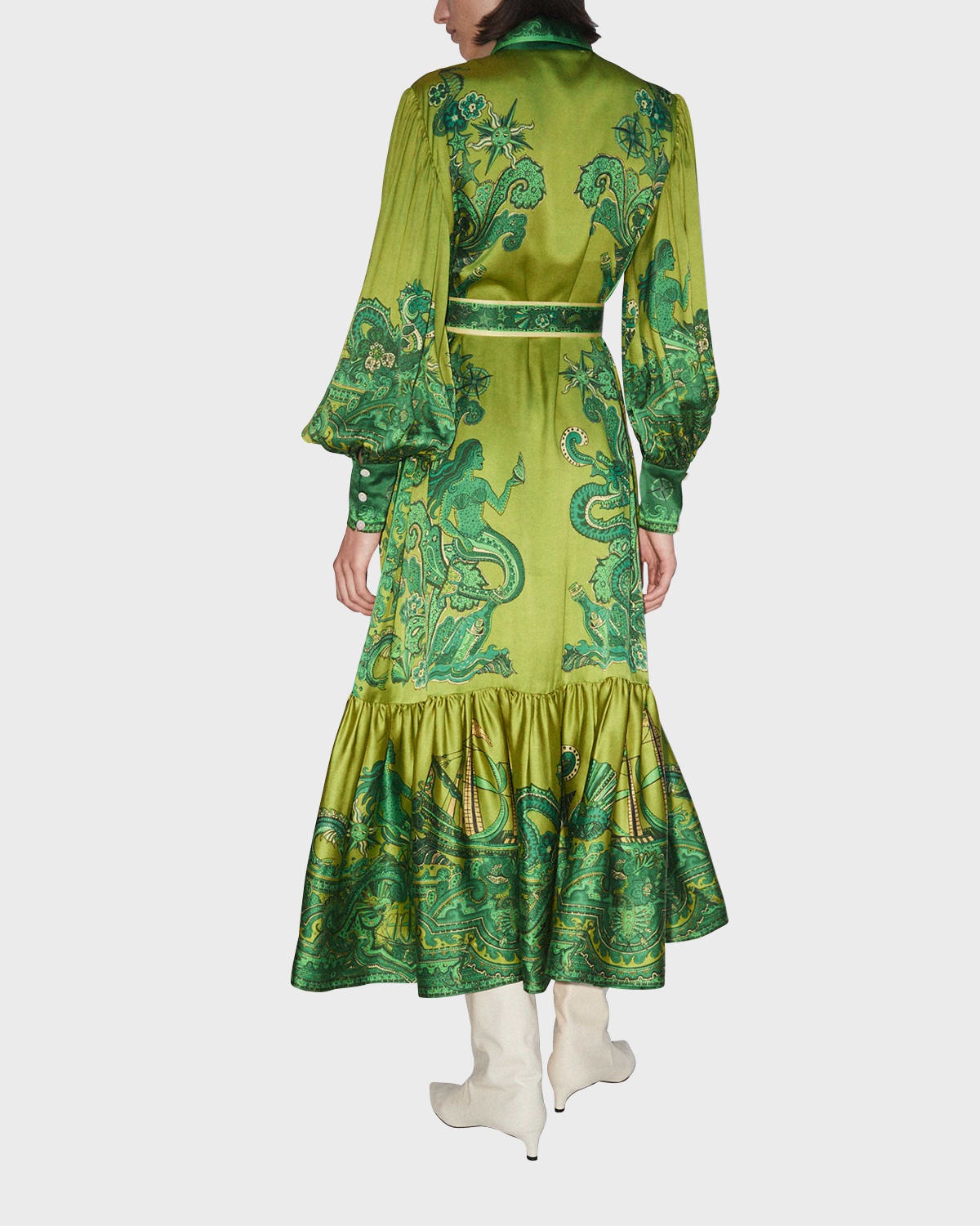 Solaris Silk Twill Belted Lantern-Sleeve Maxi Shirtdress - 3