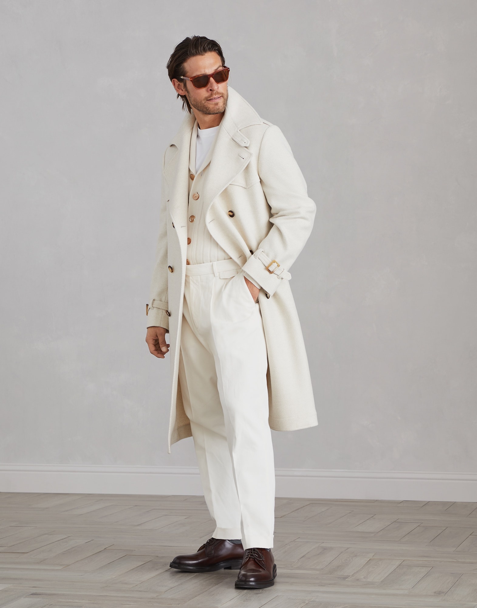 Wool, silk and cashmere diagonal trench coat - 5