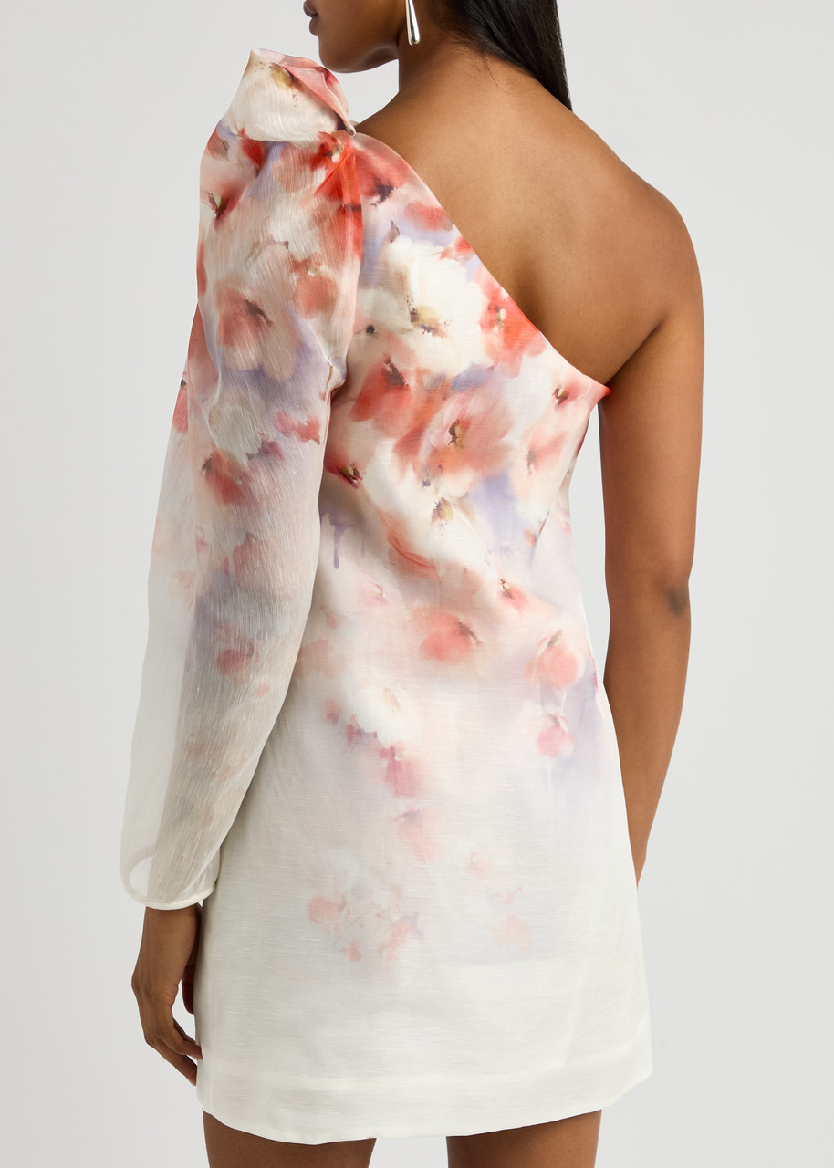 Zimmermann Crush Floral-print One-shoulder Linen-blend Mini Dress - 3