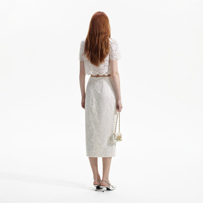 self-portrait Cream Cord Lace Split Midi Skirt outlook