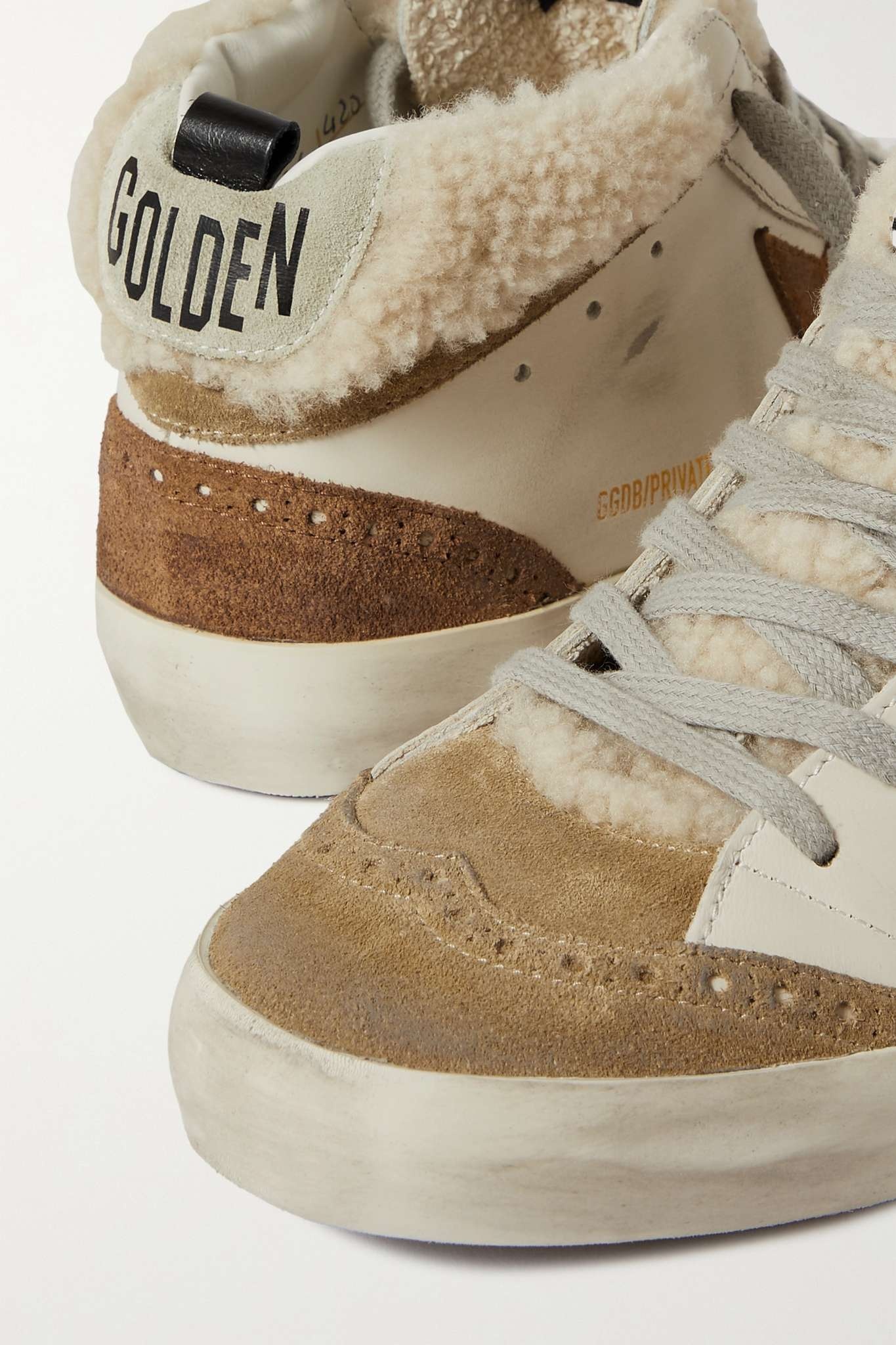 Mid Star shearling-lined distressed leather and suede sneakers - 4