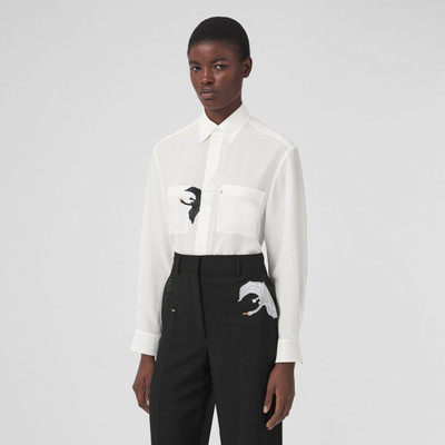 Burberry Swan Graphic Silk Crepe de Chine Shirt outlook