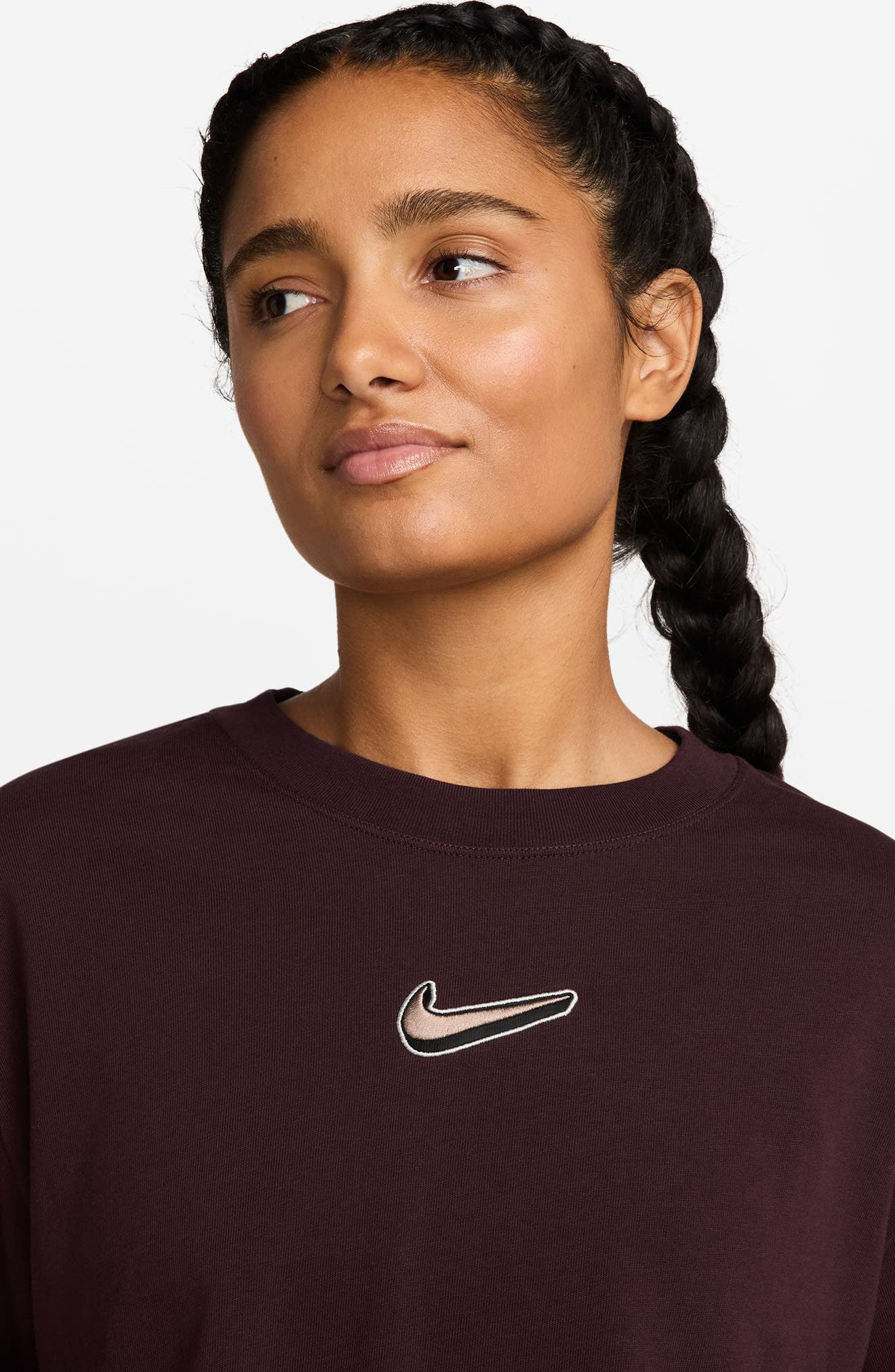 Nike Sportswear Long Sleeve Crop T-Shirt in Burgundy Crush at Nordstrom - 3