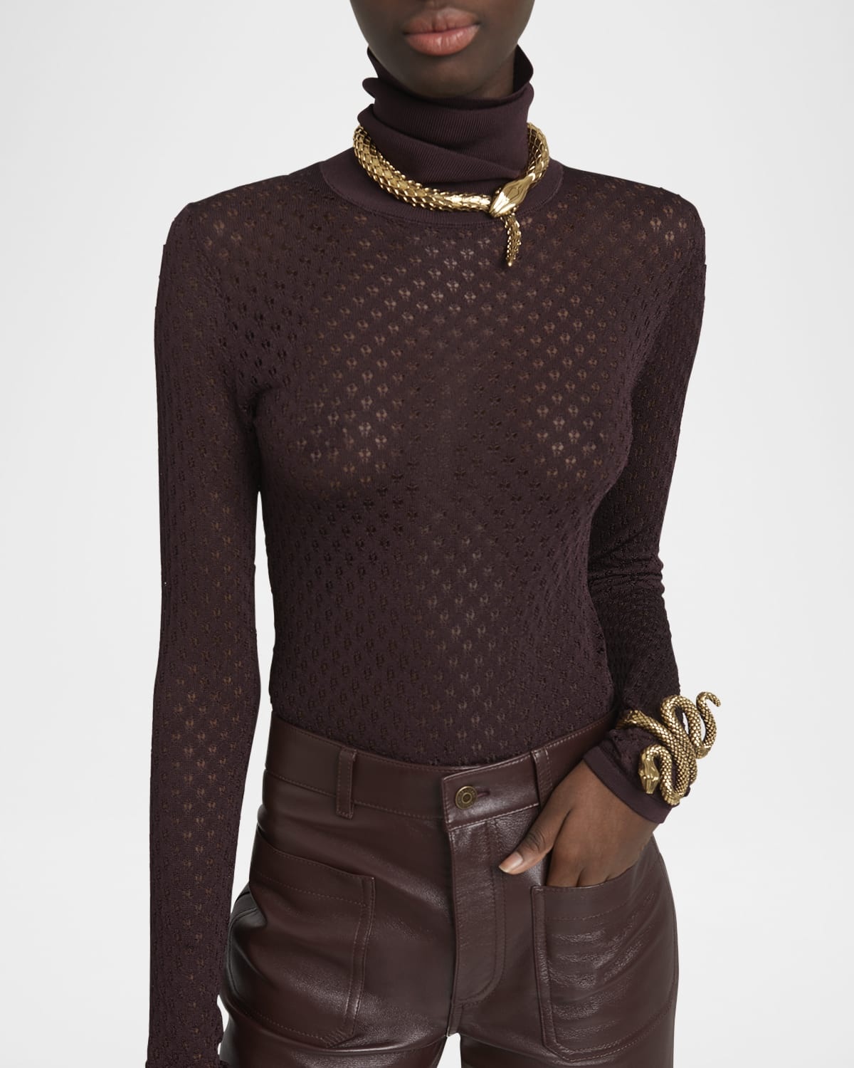 Viscose Lace Knit Turtleneck Top - 7