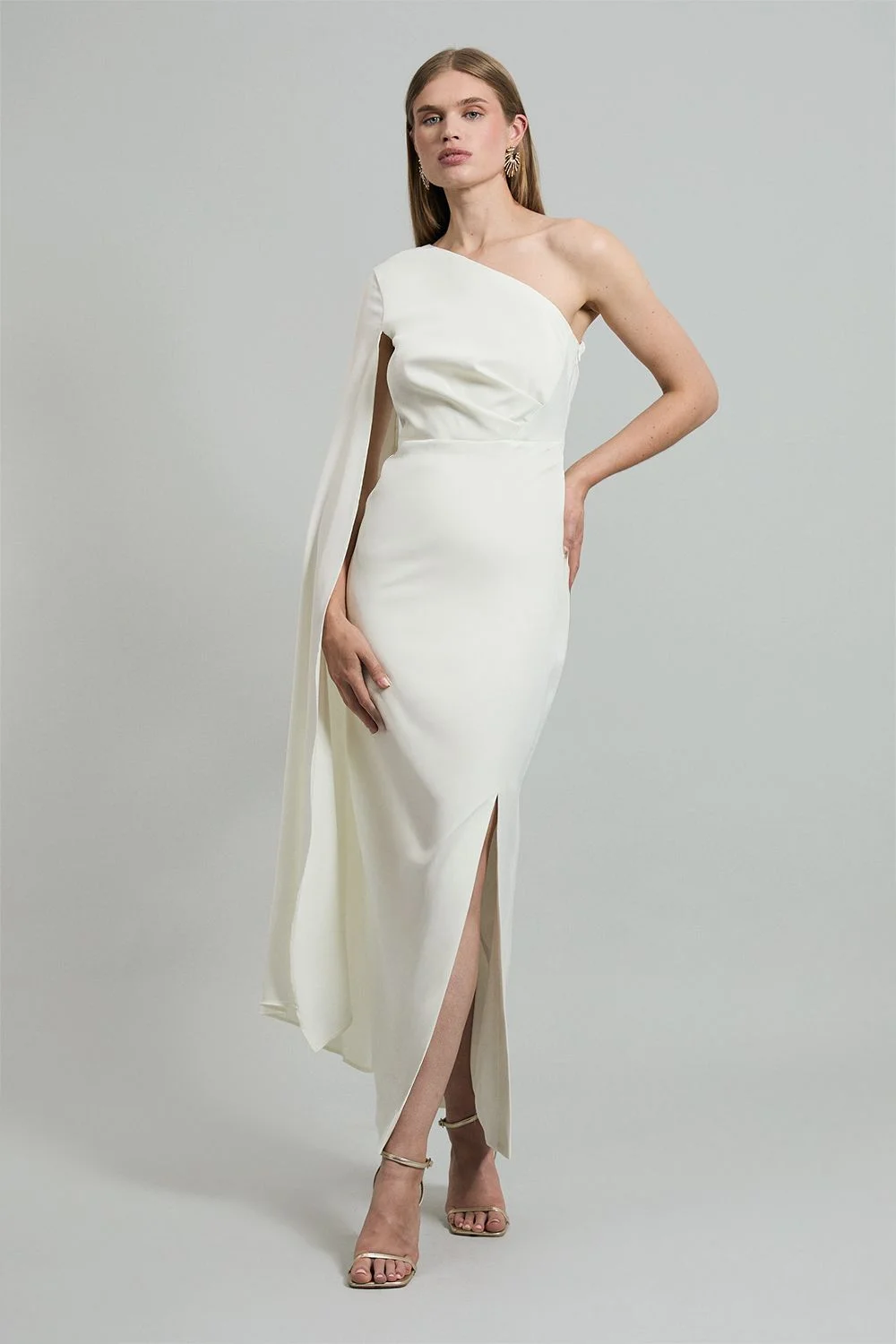 Satin Drape One Shoulder Tailored Maxi Dress - 1