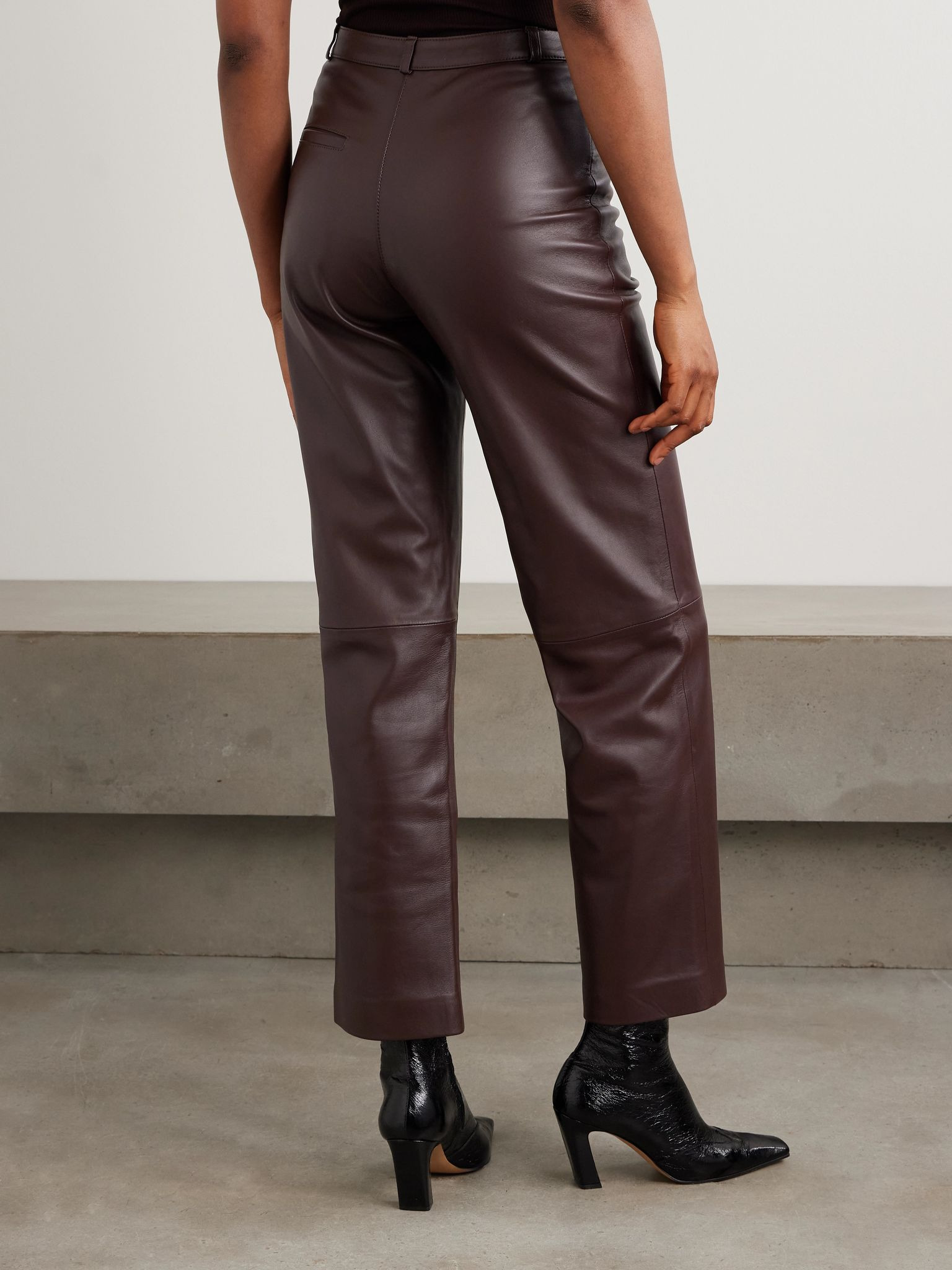 Cobe paneled leather straight-leg pants Brown - 3