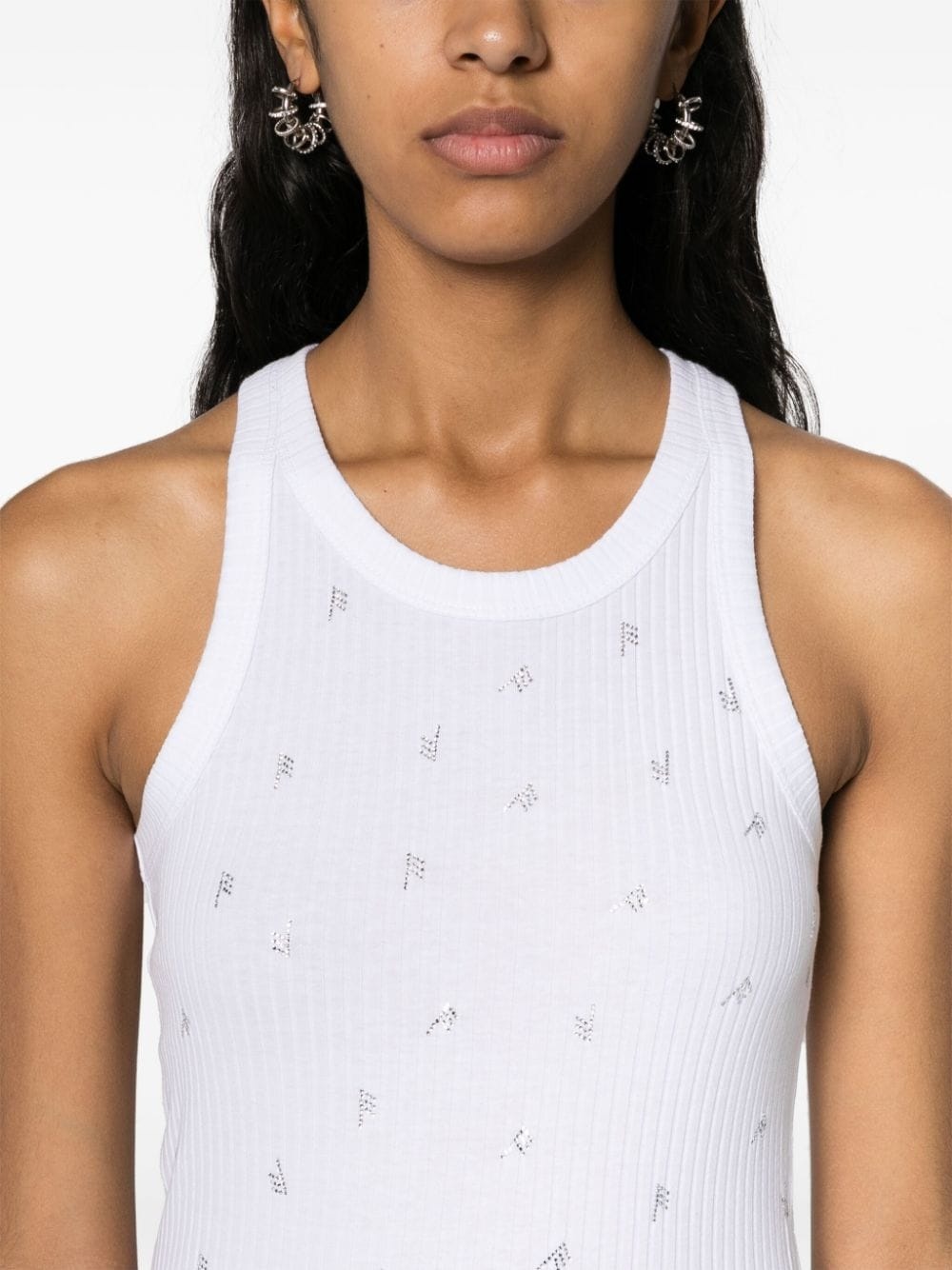 rhinestone-logo lettering tank top - 5