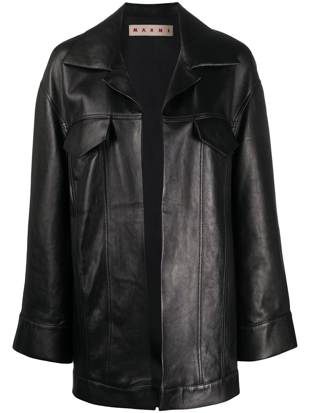 open front leather coat - 1