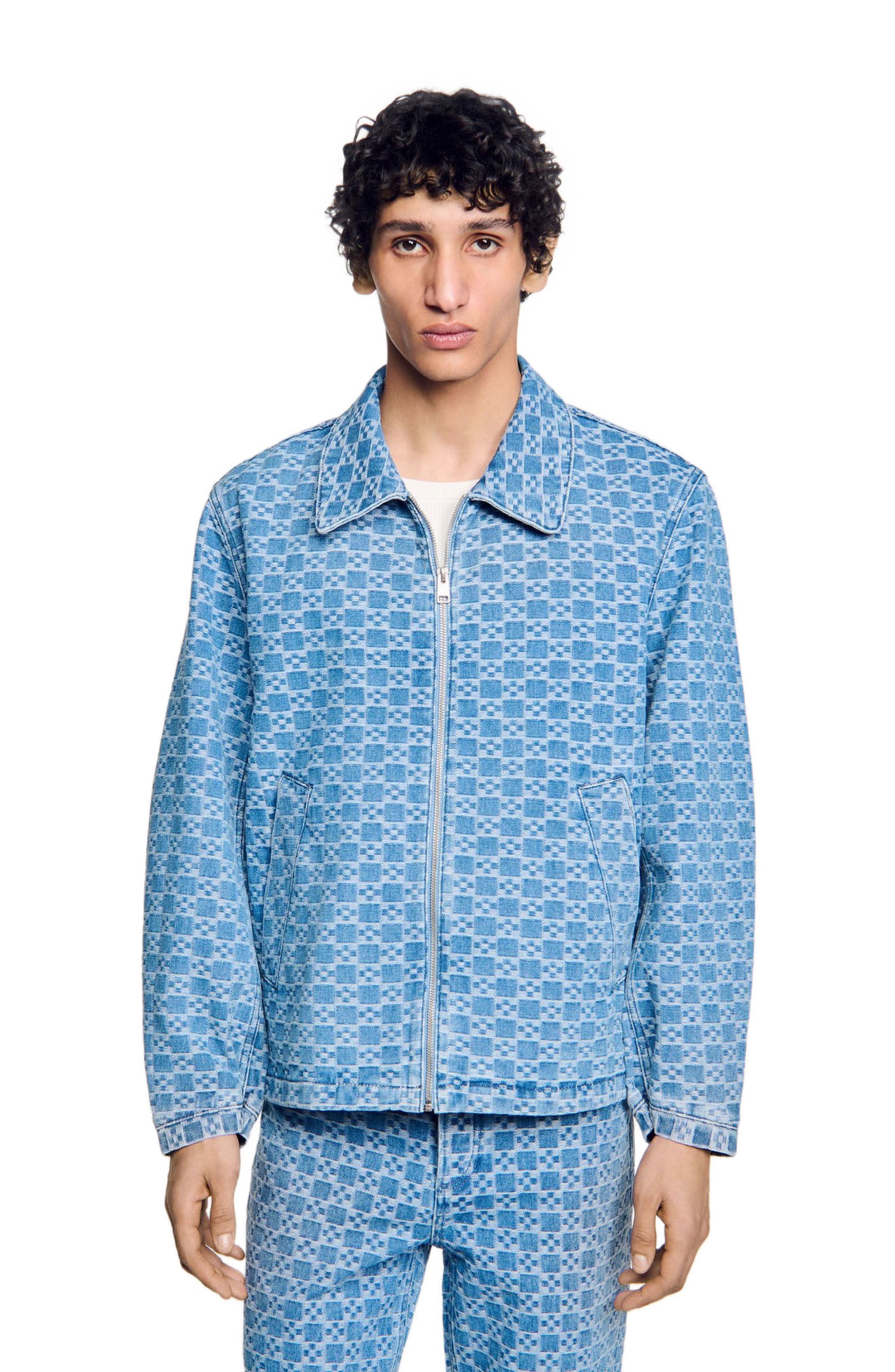 SANDRO Square cross denim jacket in Blue Vintage - 3