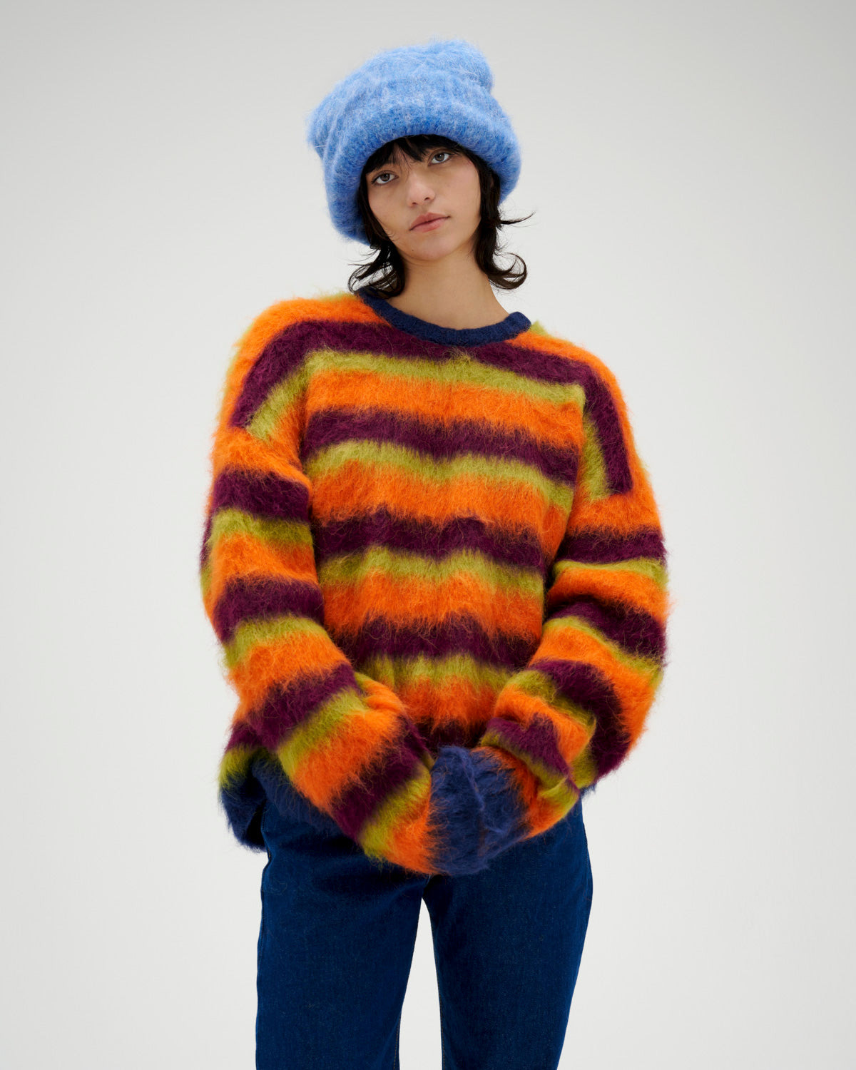 Blurry Lines Alpaca Crewneck Sweater - Orange Multi - 4