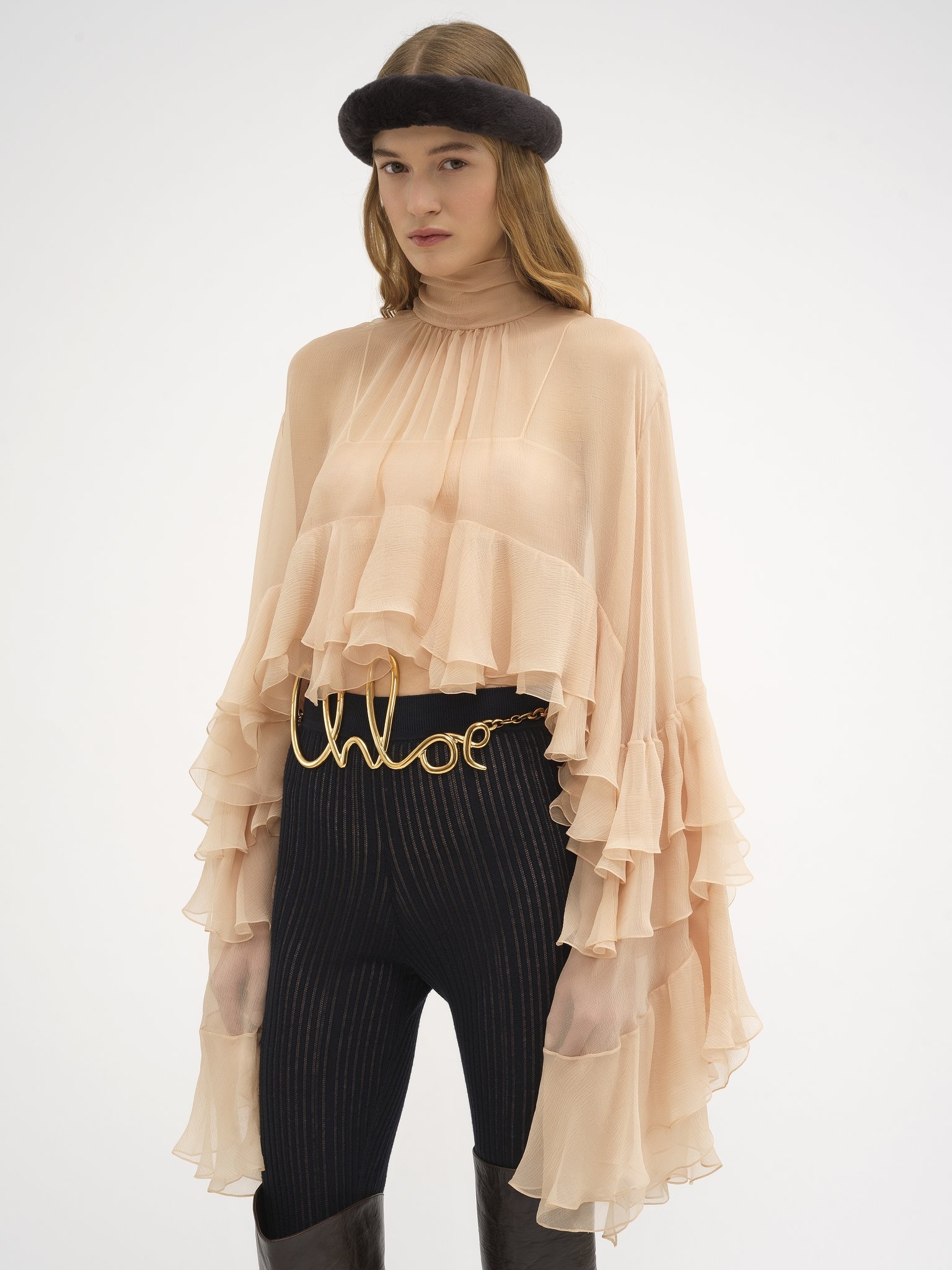 HIGH-LOW RUFFLE TOP IN SILK MOUSSELINE - 4