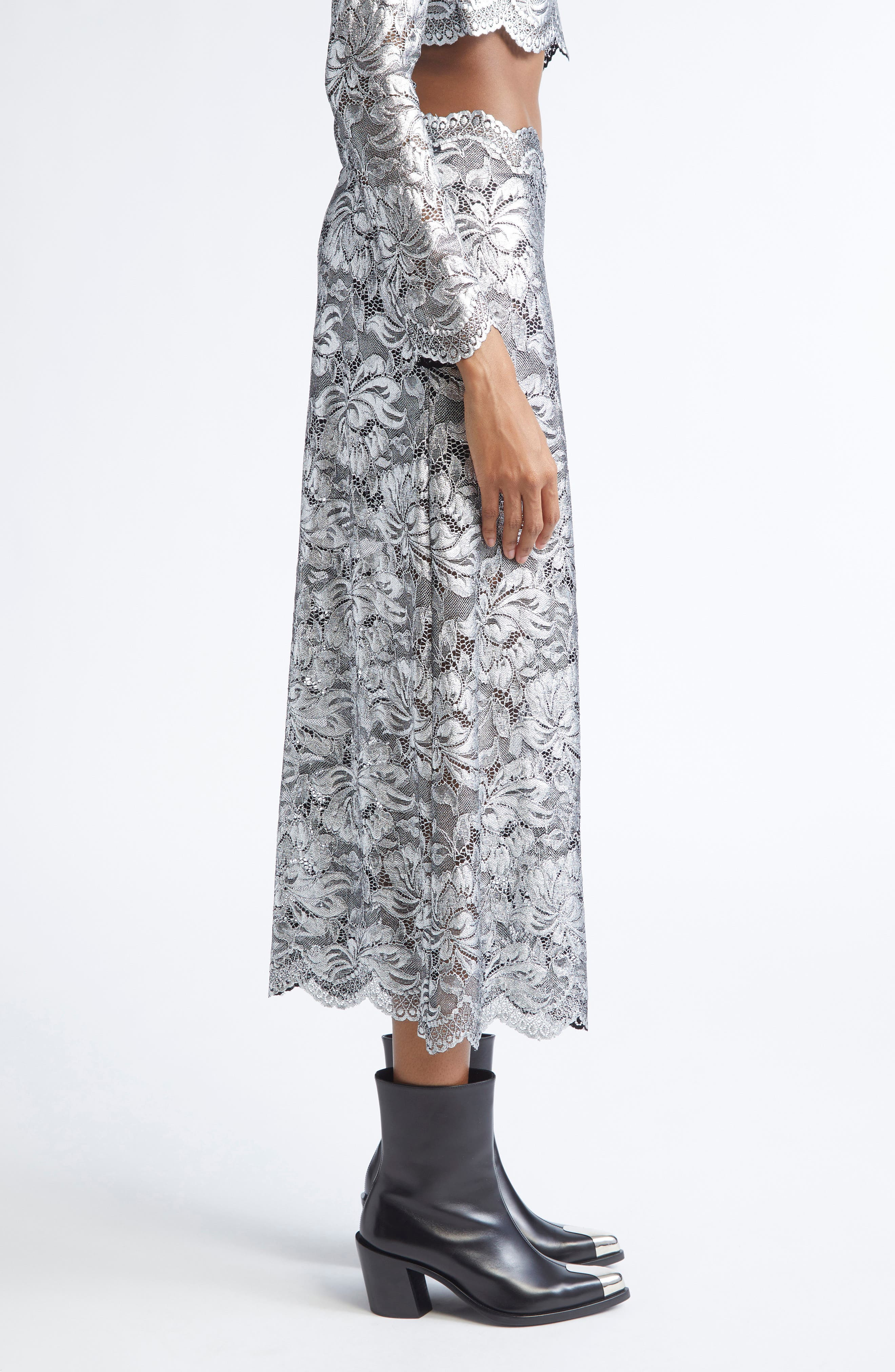 Rabanne Metallic Stretch Lace Skirt in Black /Silver at Nordstrom - 4