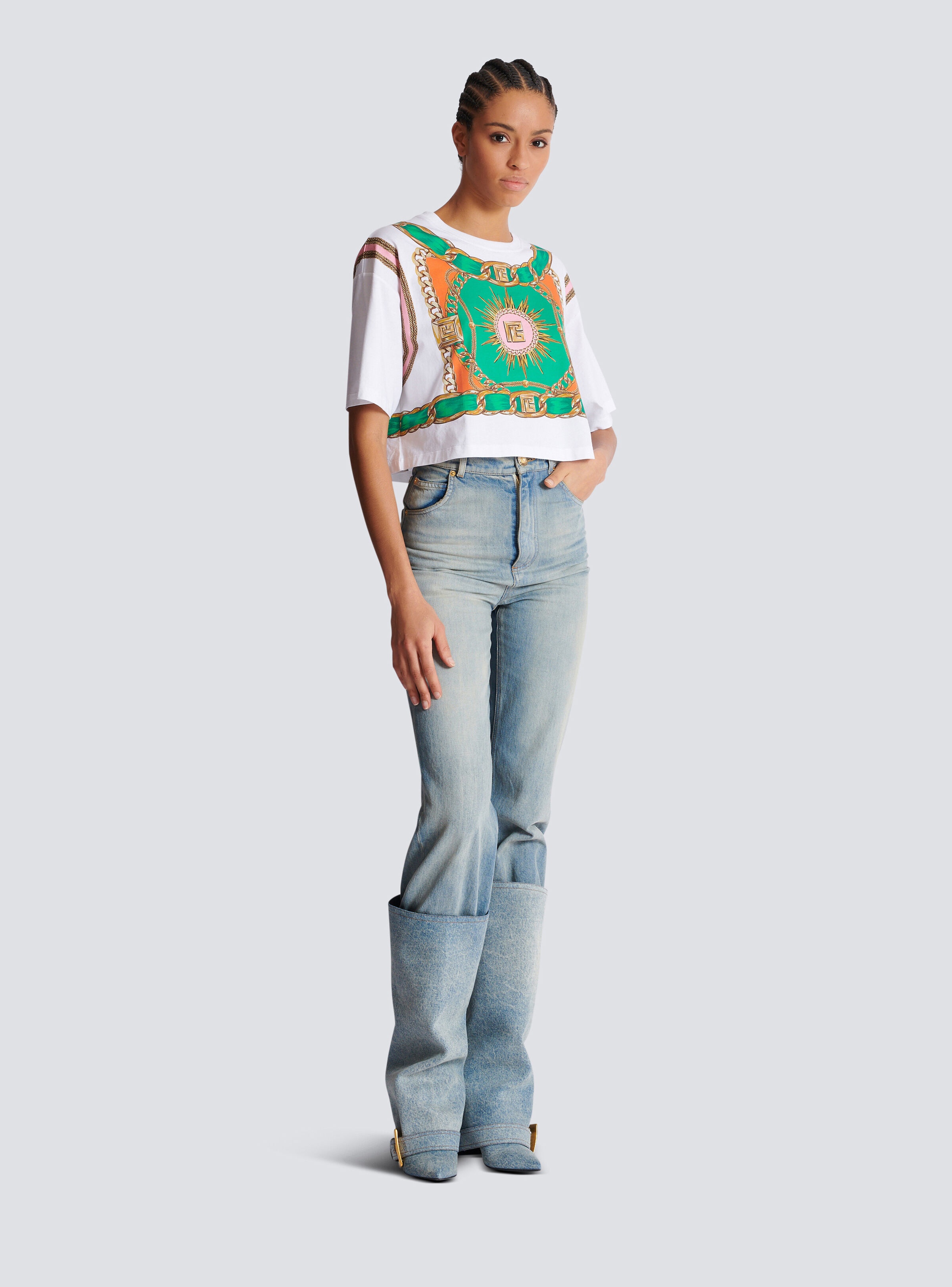 Cropped T-shirt with Balmain Foulard print - 3