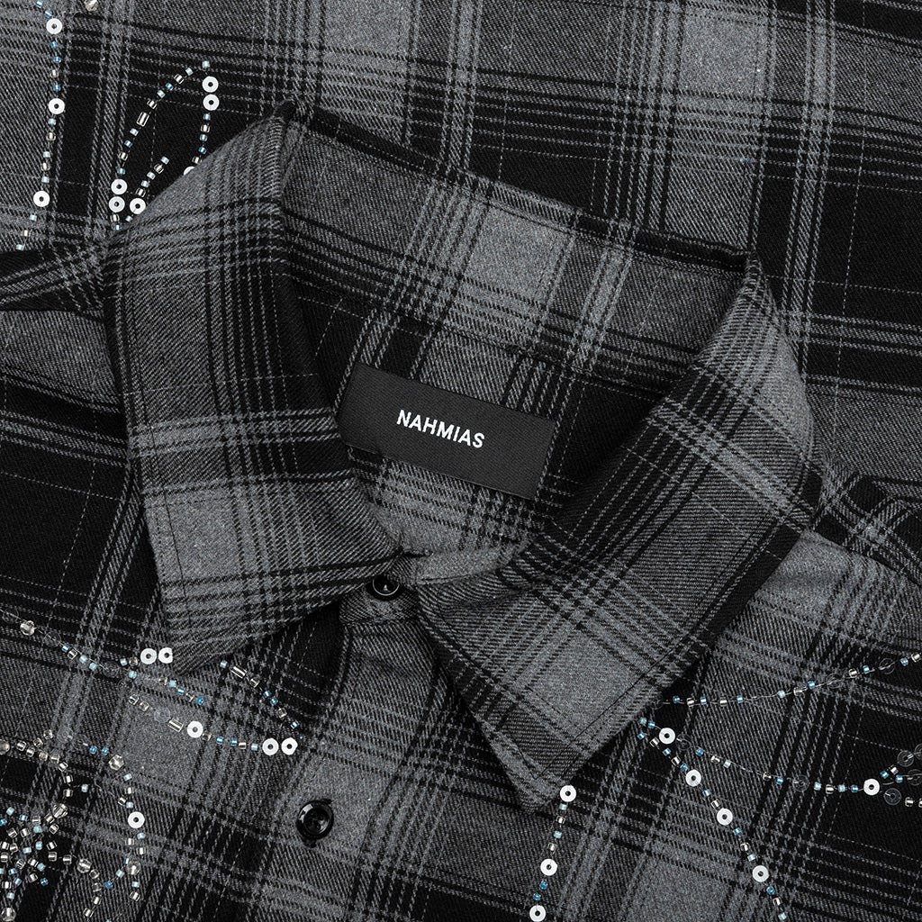 PLAID BEADED OVERSIZED SHIRT - BLACK - 3
