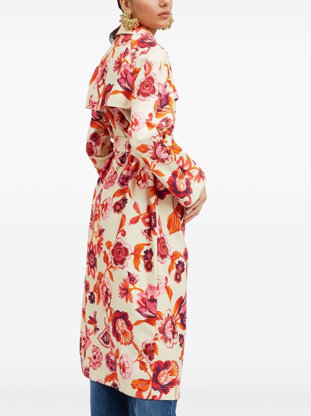 floral-print cotton trench coat - 3