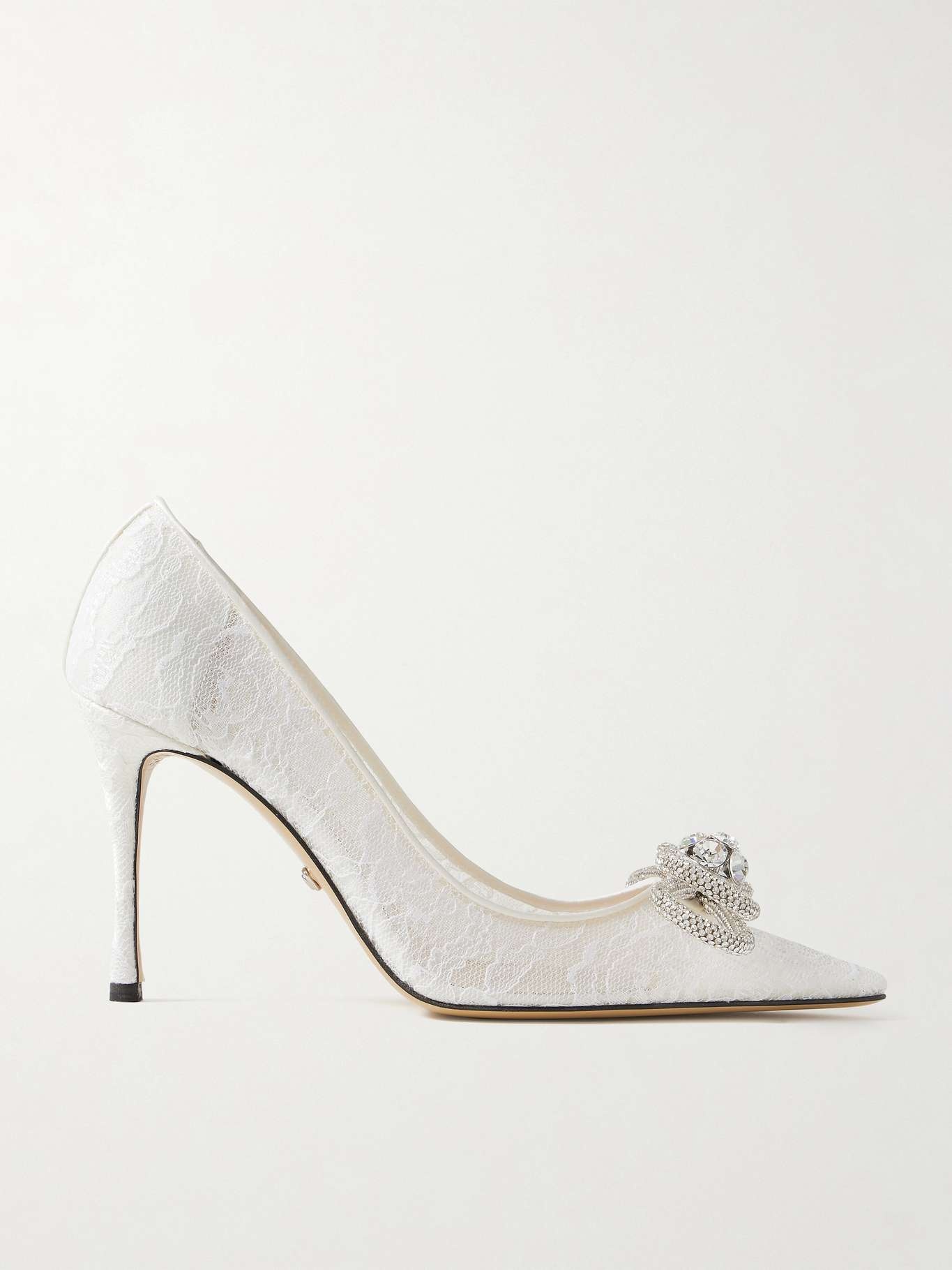 Double Bow crystal-embellished lace pumps - 1