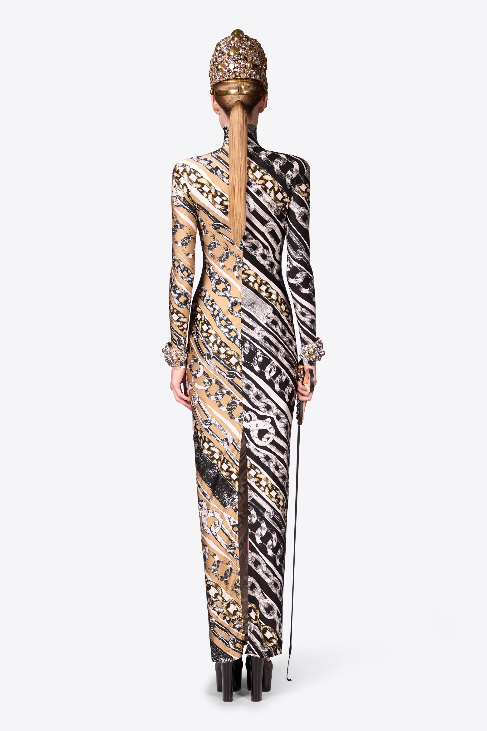CHAIN PRINTED LONG SLEEVE MAXI DRESS - 5