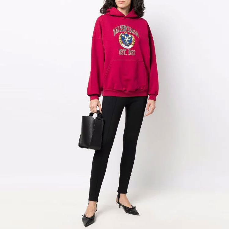 Balenciaga Est. 1917 College Logo Print Hoodie Wide Fit 'Red' 675003TLV906163 - 3