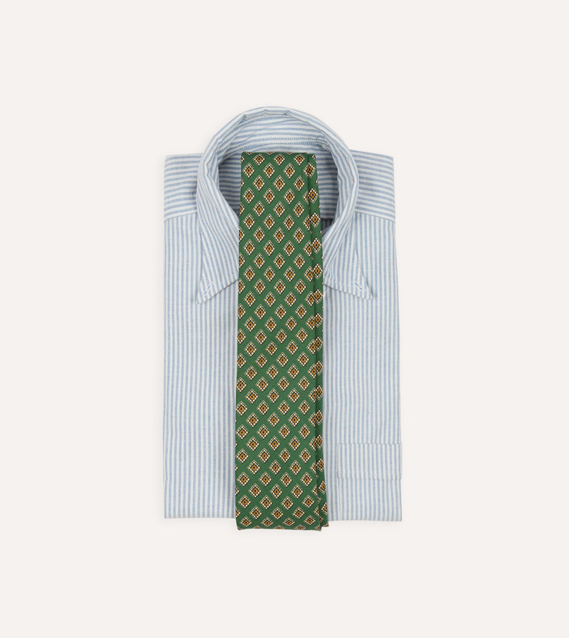 Drake's Green Tile Medallion Print Silk Self Tipped Tie outlook