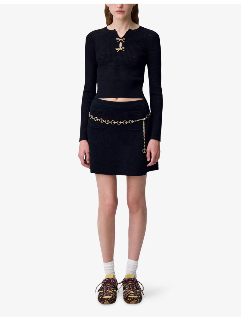 Claudie Pierlot Bow Slim-Fit Stretch-Knit Jumper outlook