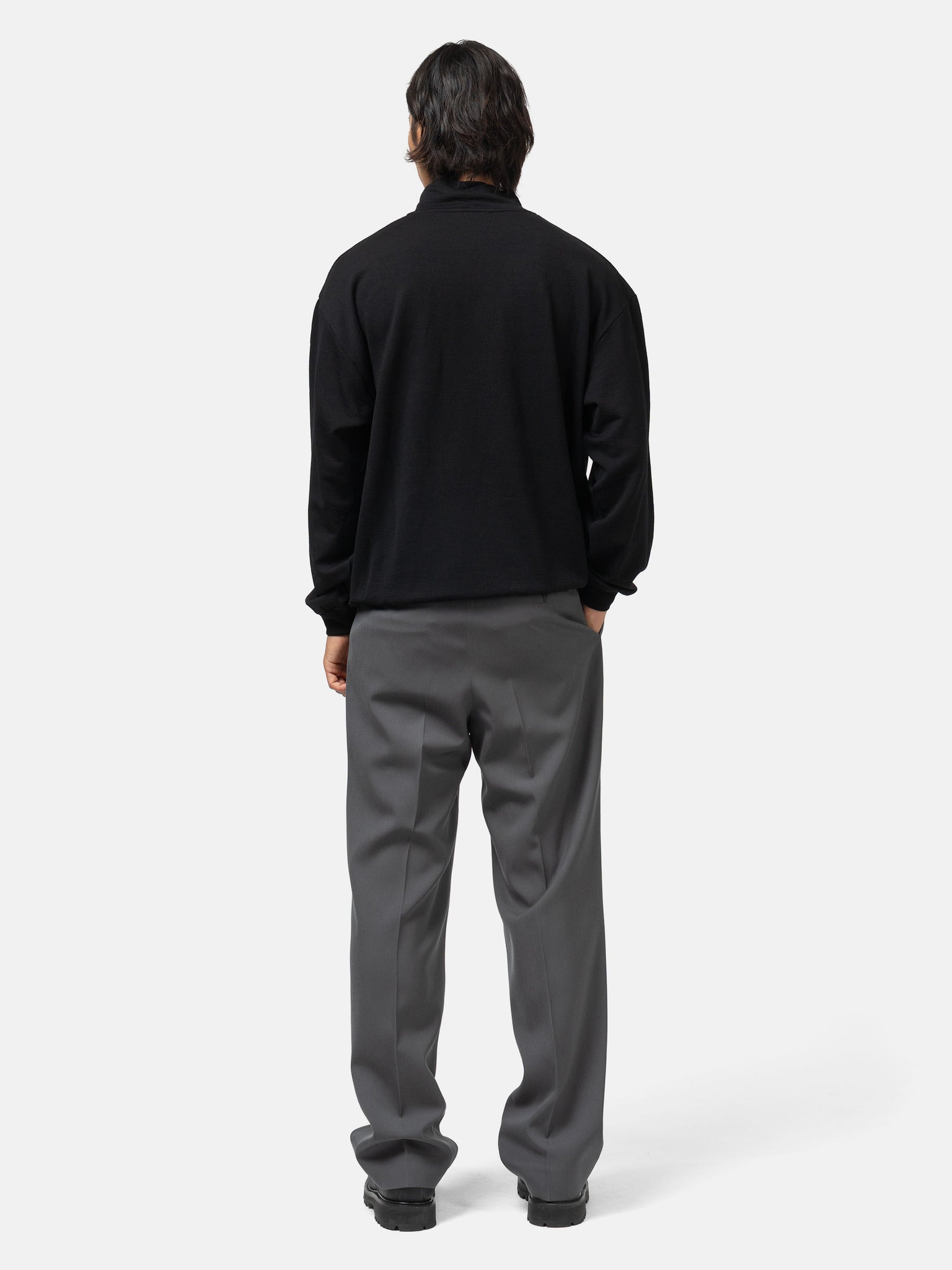 Light Wool Sweat Half Zip P/O Black - 3