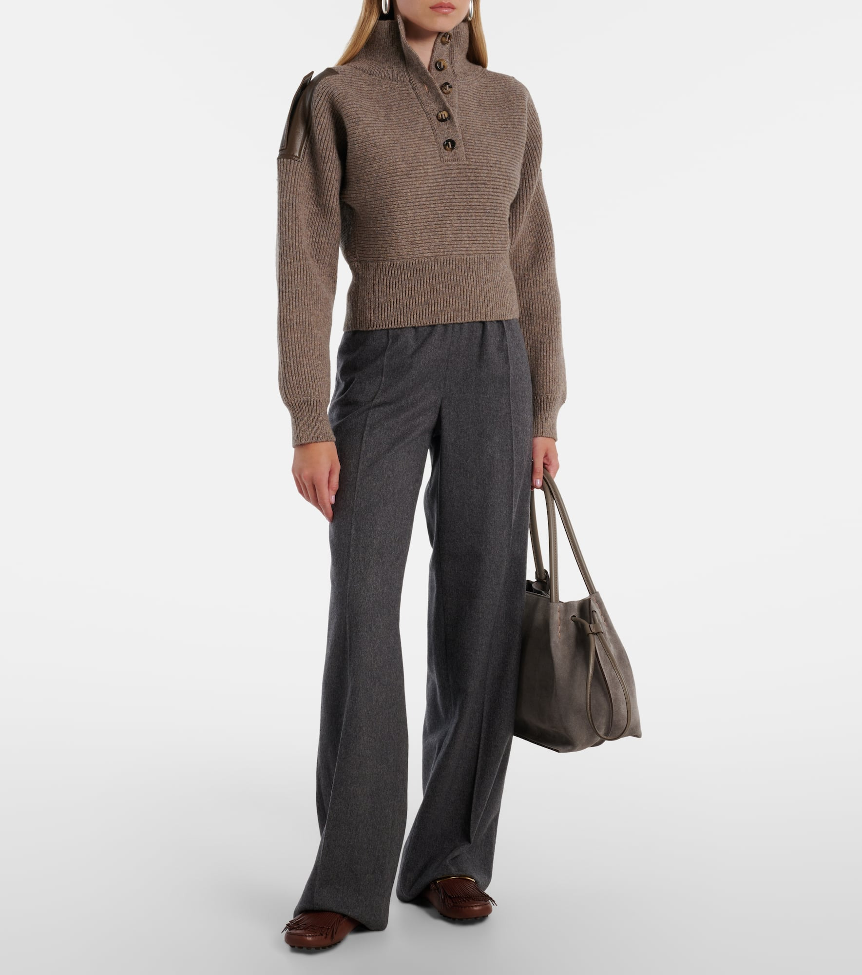 High-rise wool and cashmere wide-leg pants - 2
