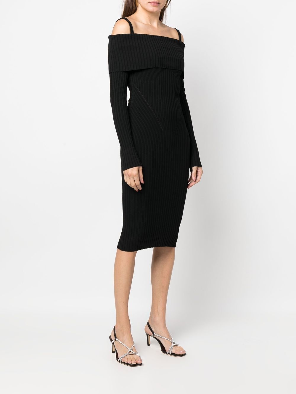 off-shoulder ribbed knit dress - 3