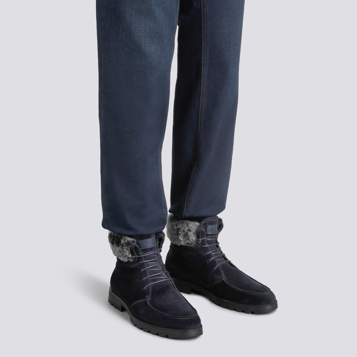 Men’s blue suede lace-up boot with fur - 2
