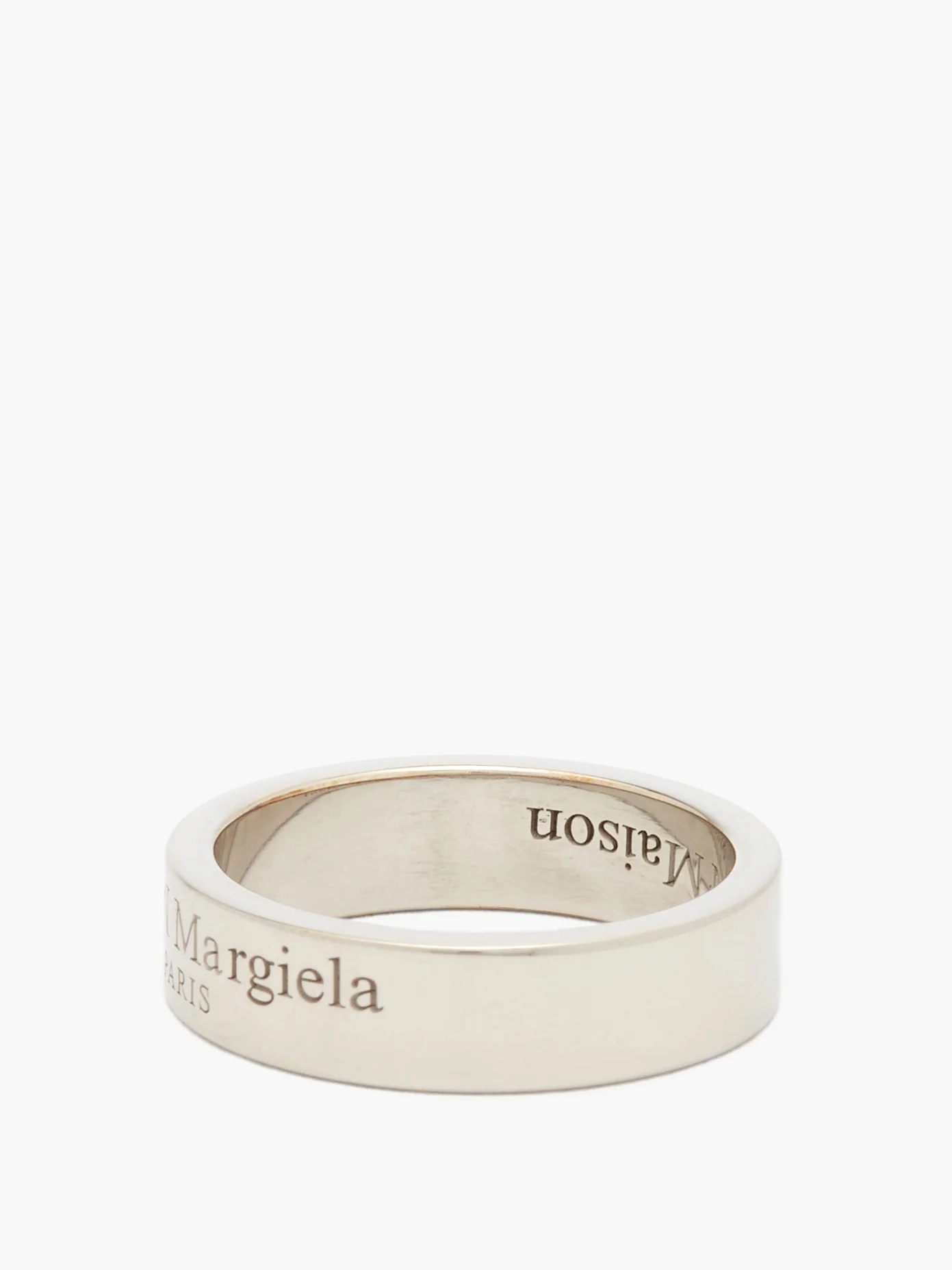 Logo-engraved tarnished silver ring - 5