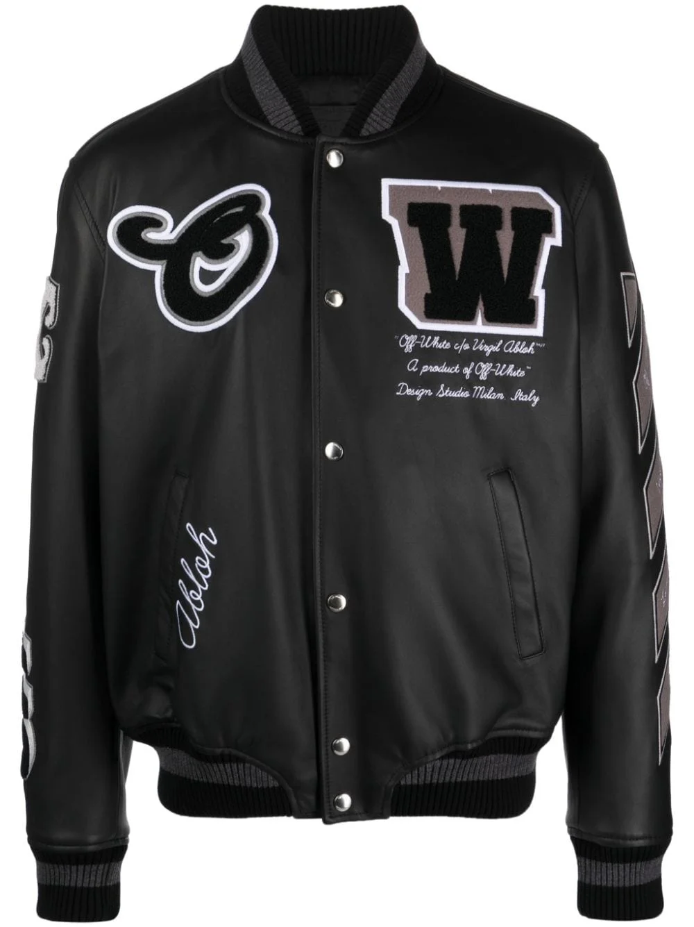 logo-embroidered leather varsity jacket - 1