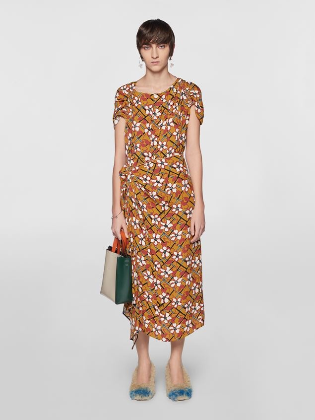 VISCOSE SABLÉ DRESS WITH RUFFLED COLLAR AND SHOULDERS - 2