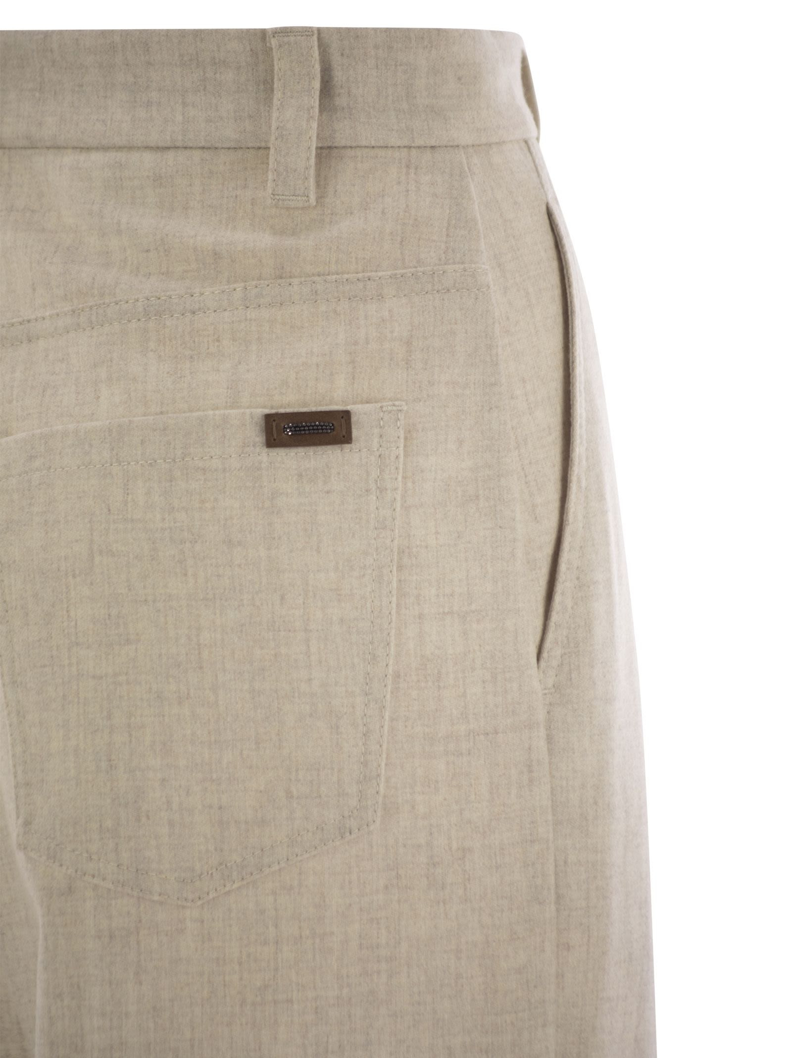 Brunello Cucinelli Women Wide High-Waisted Wool And Cashmere Trousers With Necklace - 4