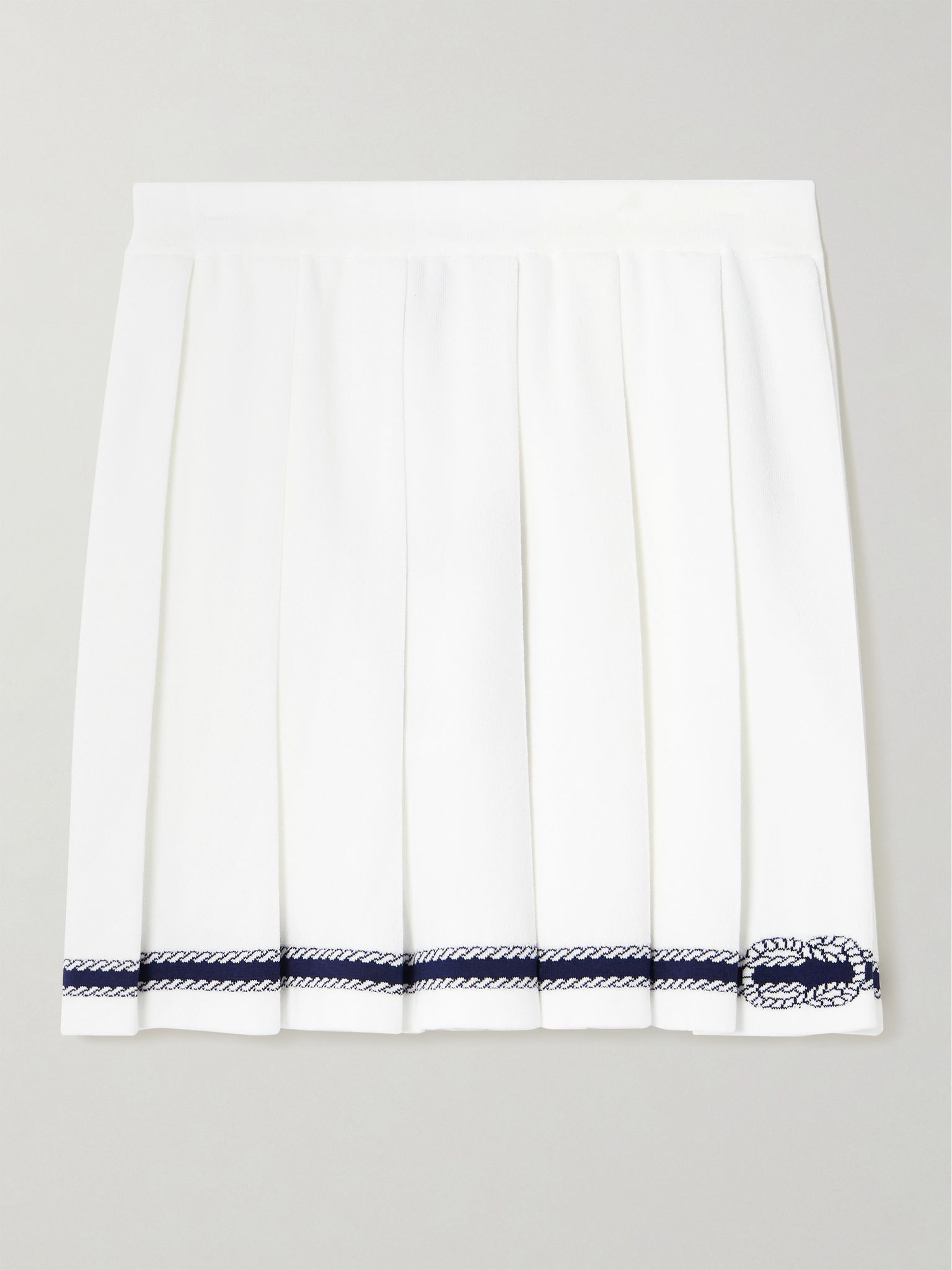 Pleated intarsia cotton-blend mini skirt Off-white - 1