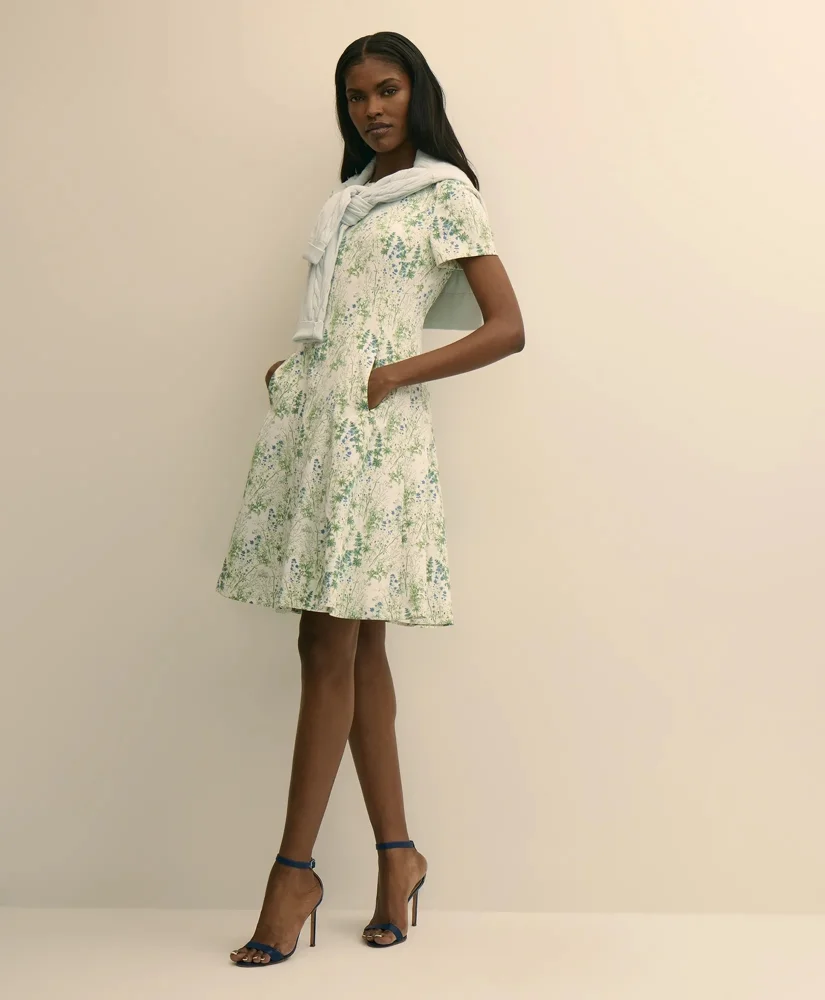 Printed Floral Crepe Dress - 1