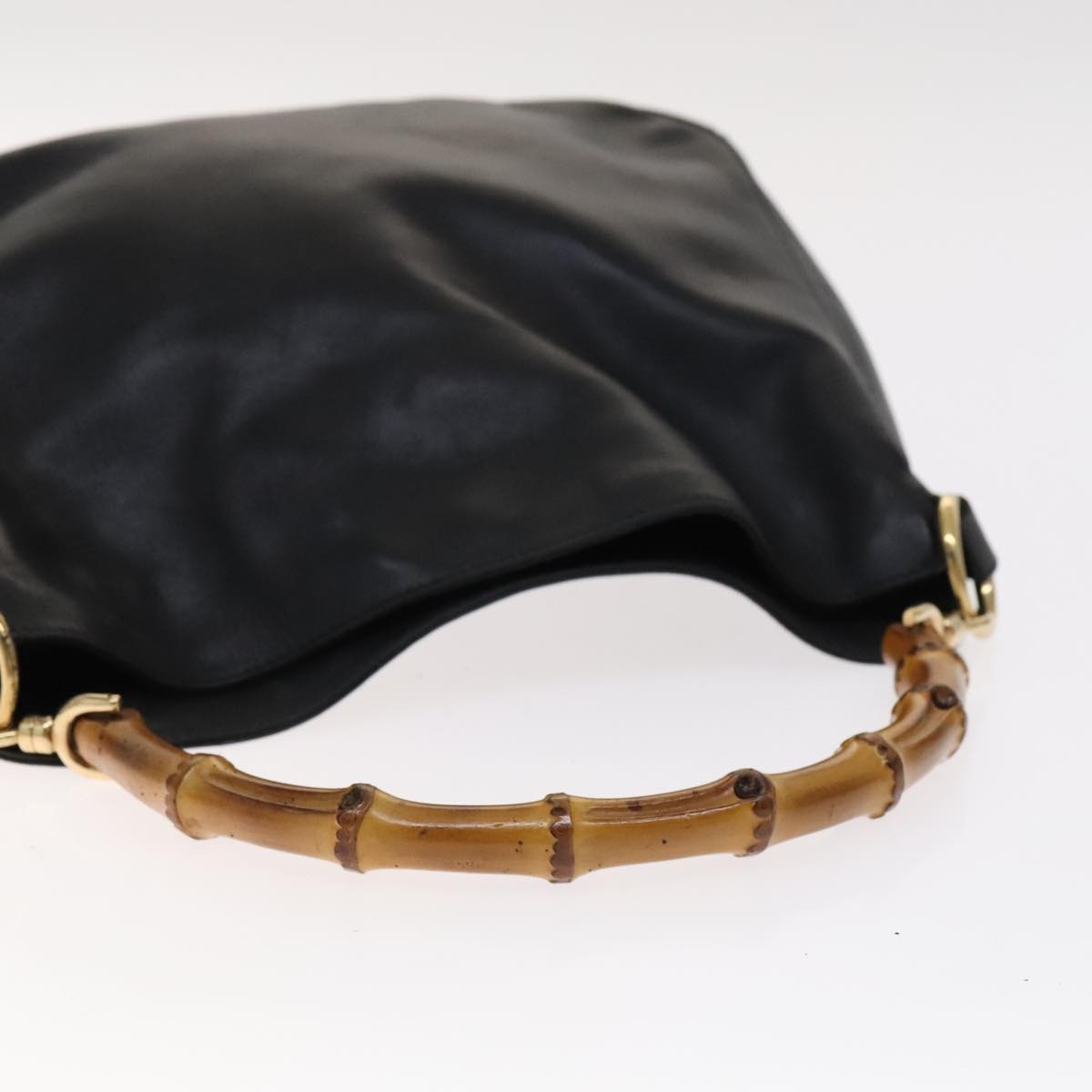 GUCCI Bamboo Hand Bag Leather Black Gold 001 1705 001 1705 - 7