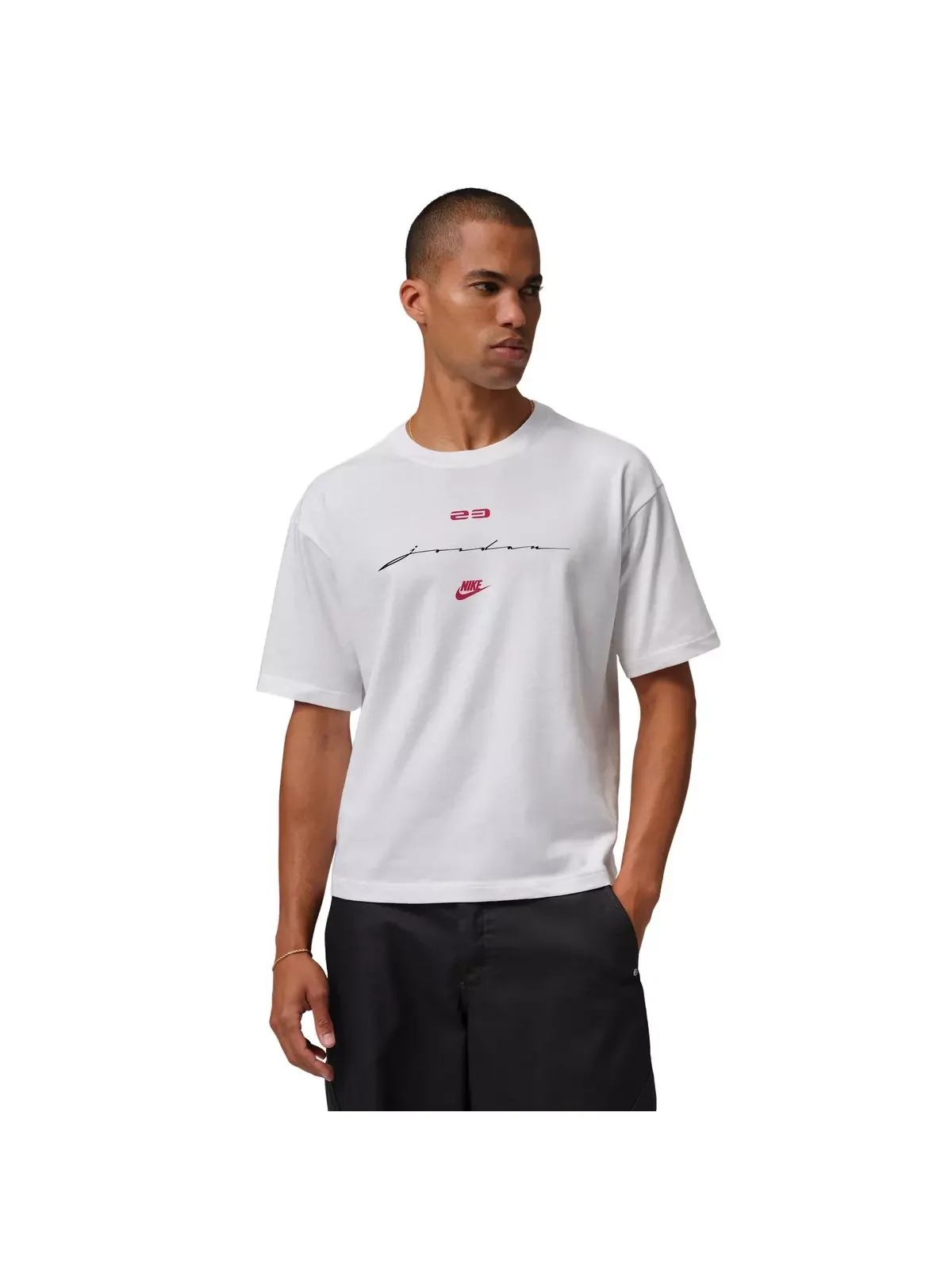 Men's Flight Script Boxy Short-Sleeve Crew T-Shirt -White - 1