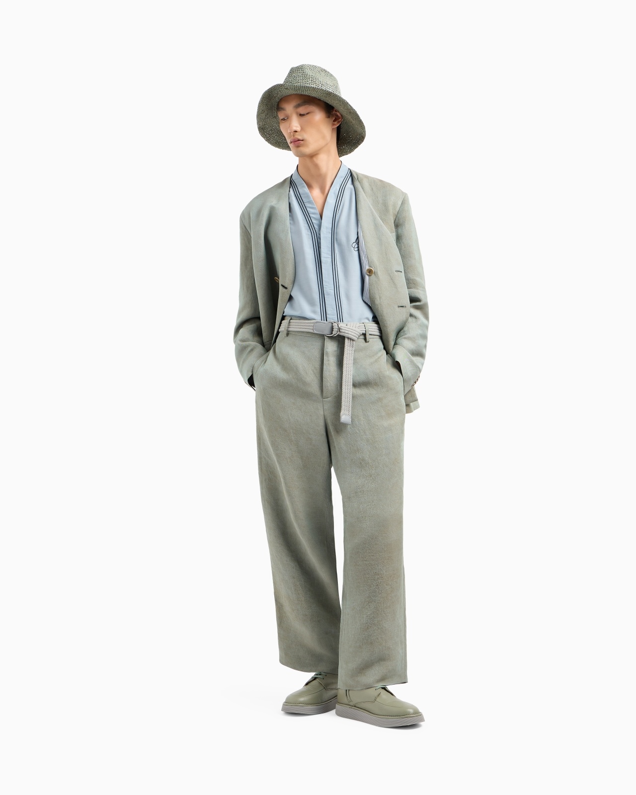 DOUBLE-BREASTED JACKET IN IRIDESCENT LINEN TWILL - 2