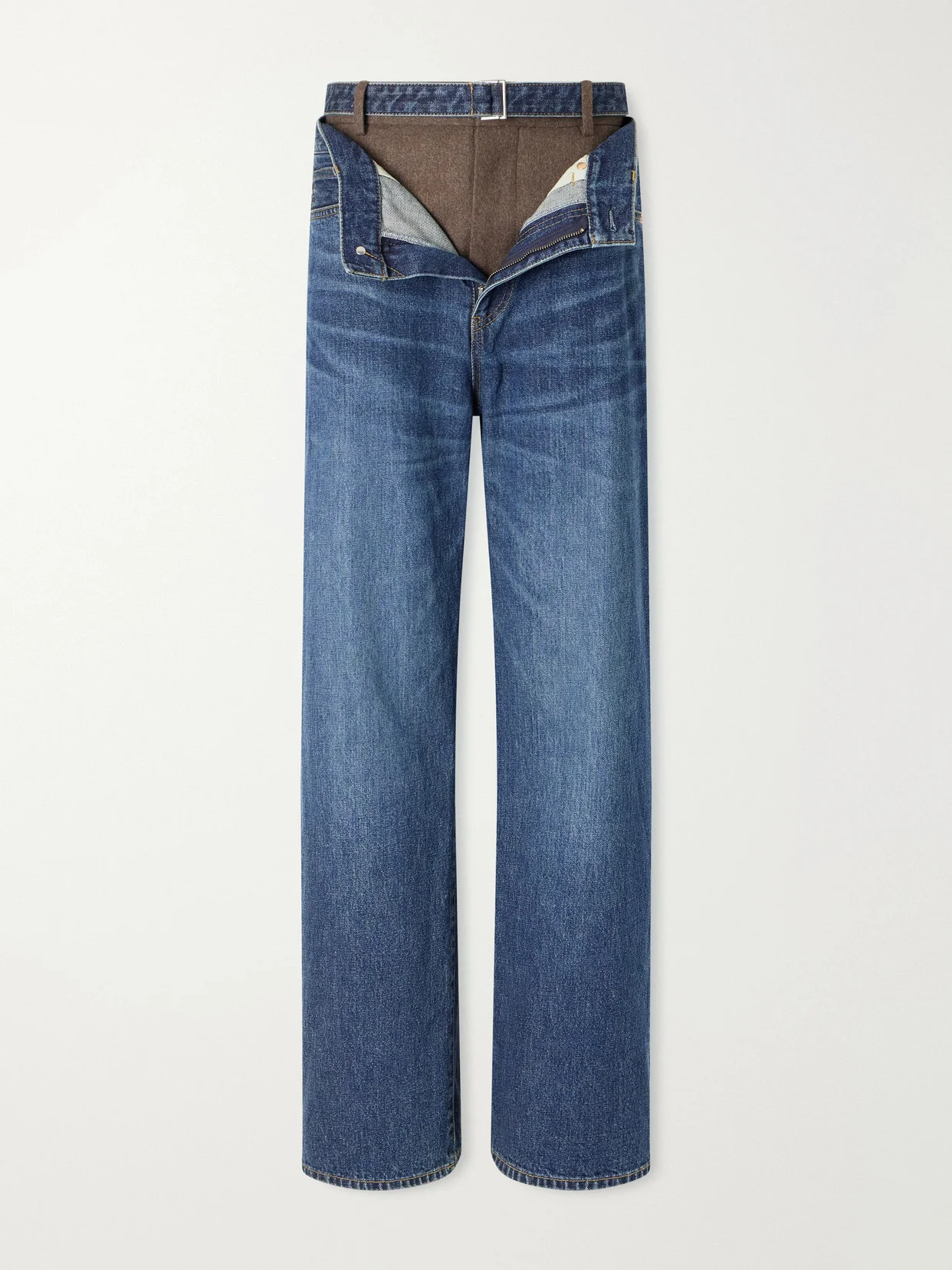 Wide-leg Denim And Wool-flannel Pants - 1