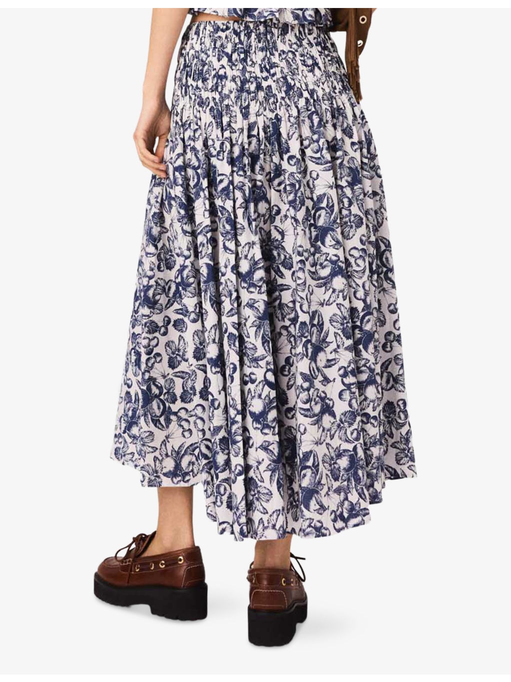 Fruit-Print Smocked-Waist Cotton Maxi Skirt - 4