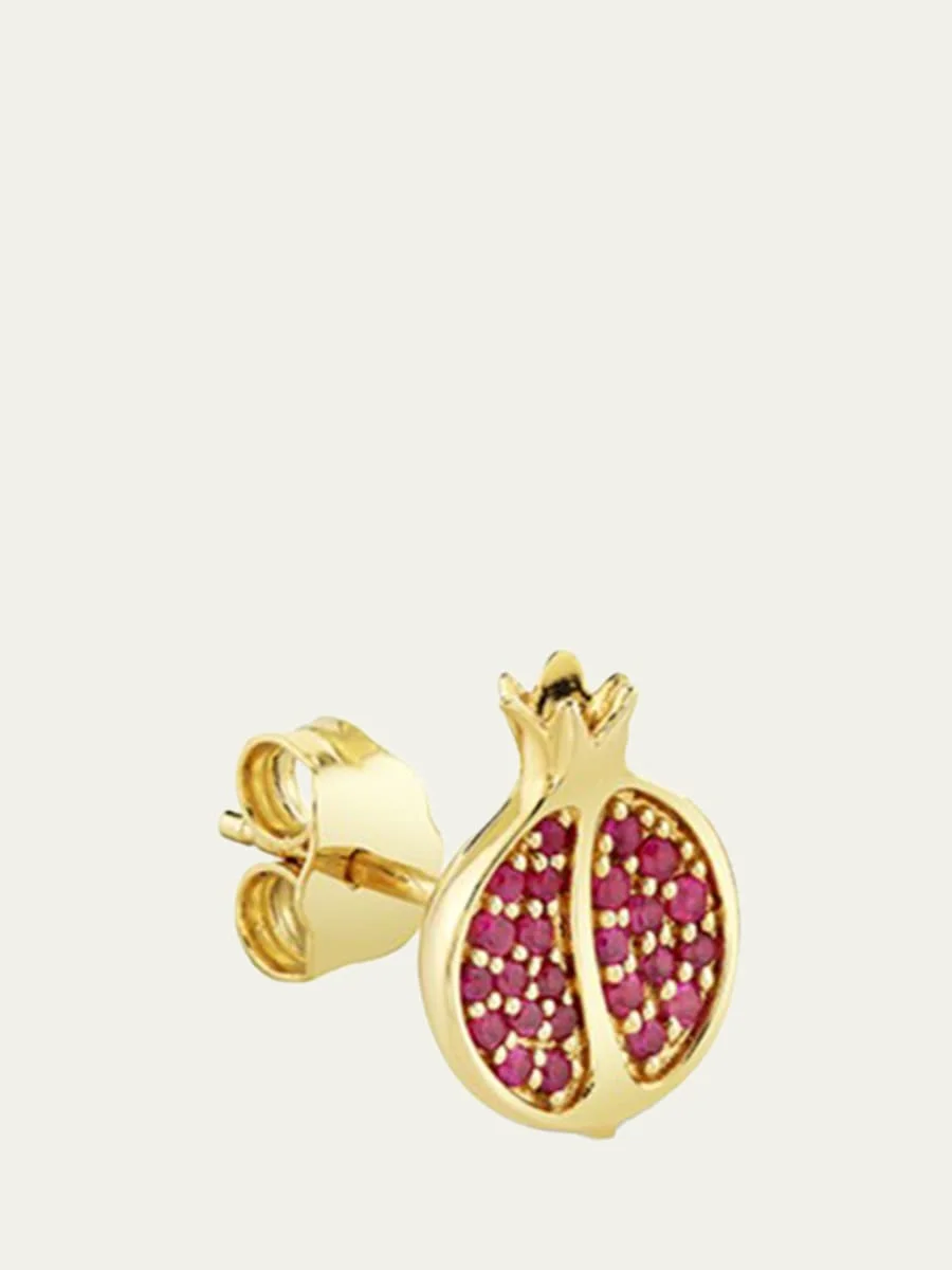 14K Ruby Pomegranate Stud Earring, Single (Right) - 1